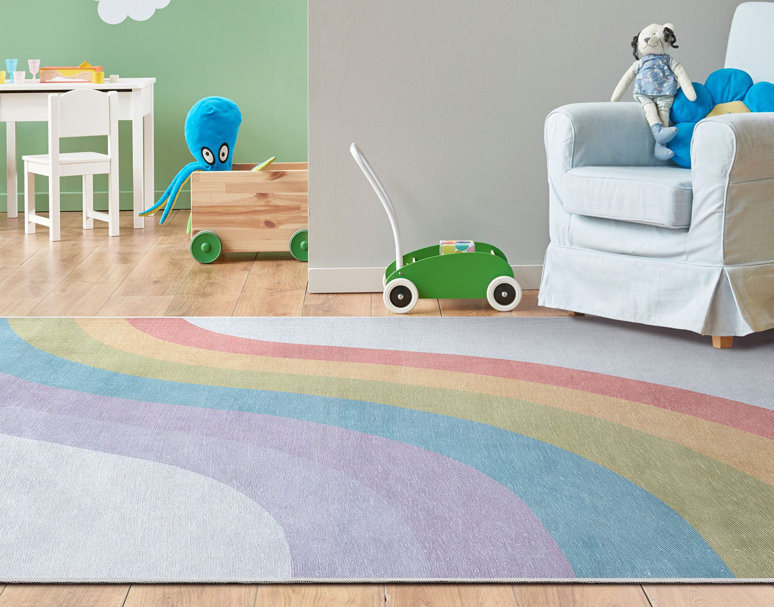 Kids Rainbow Rug, 3'3" x 5', Multi Color