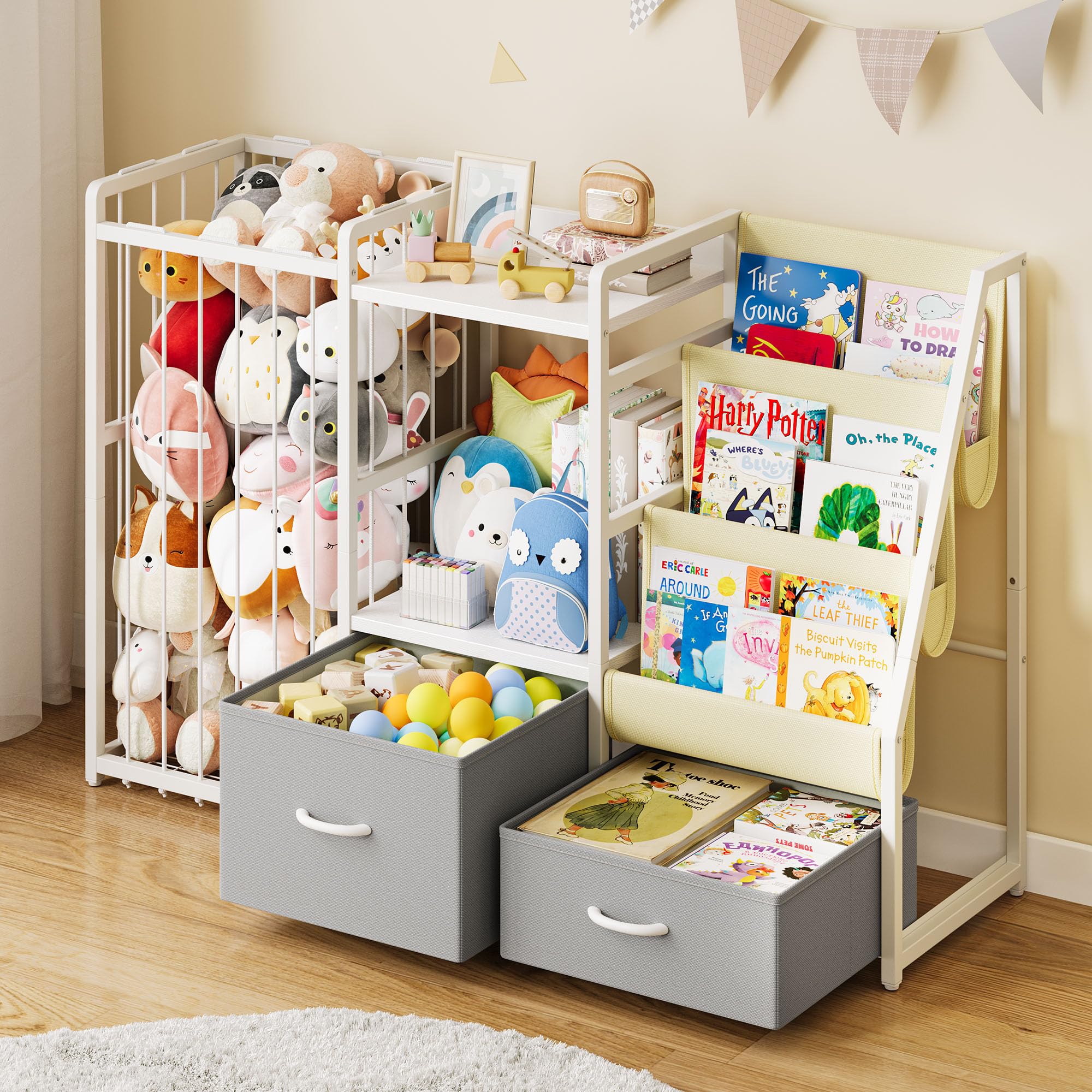 3-Tier Kids Bookshelf with Toy Storage