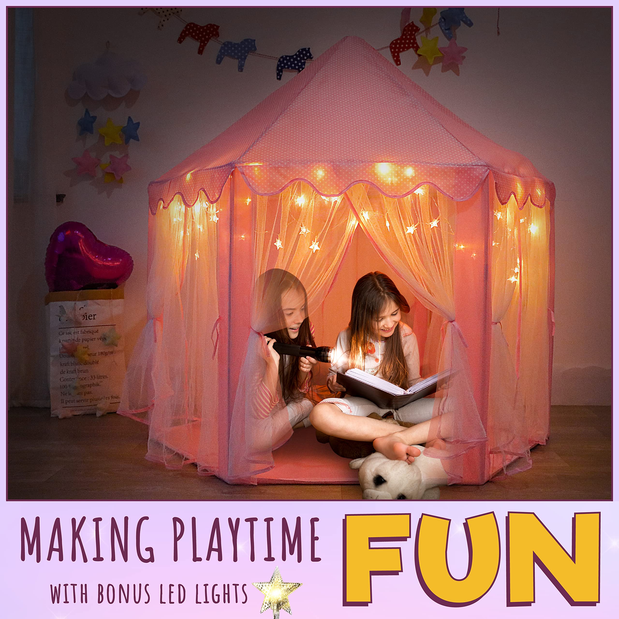 Princess Castle Play Tent with LED Star Lights