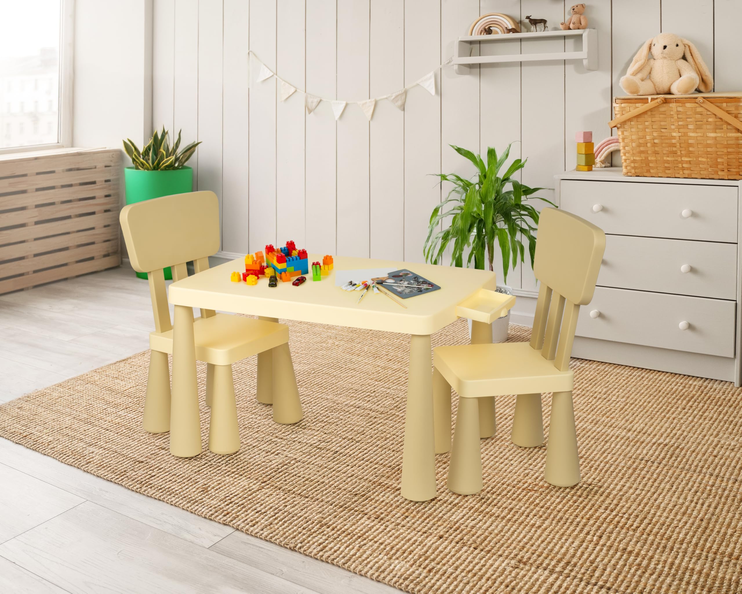 Kids Table and 2 Chairs Set with Storage Drawer