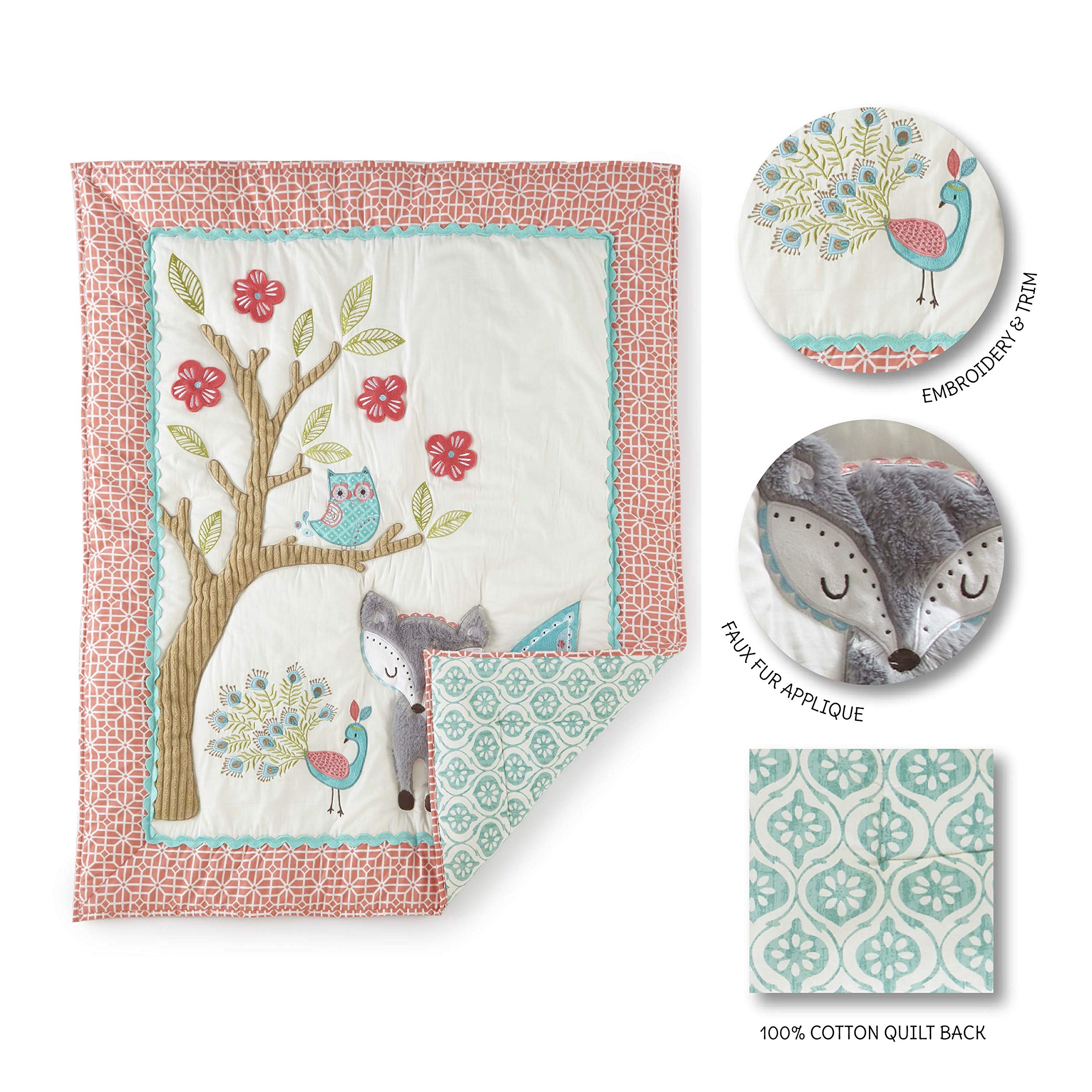 5-Piece Woodland Crib Bedding Set - Pink & Teal
