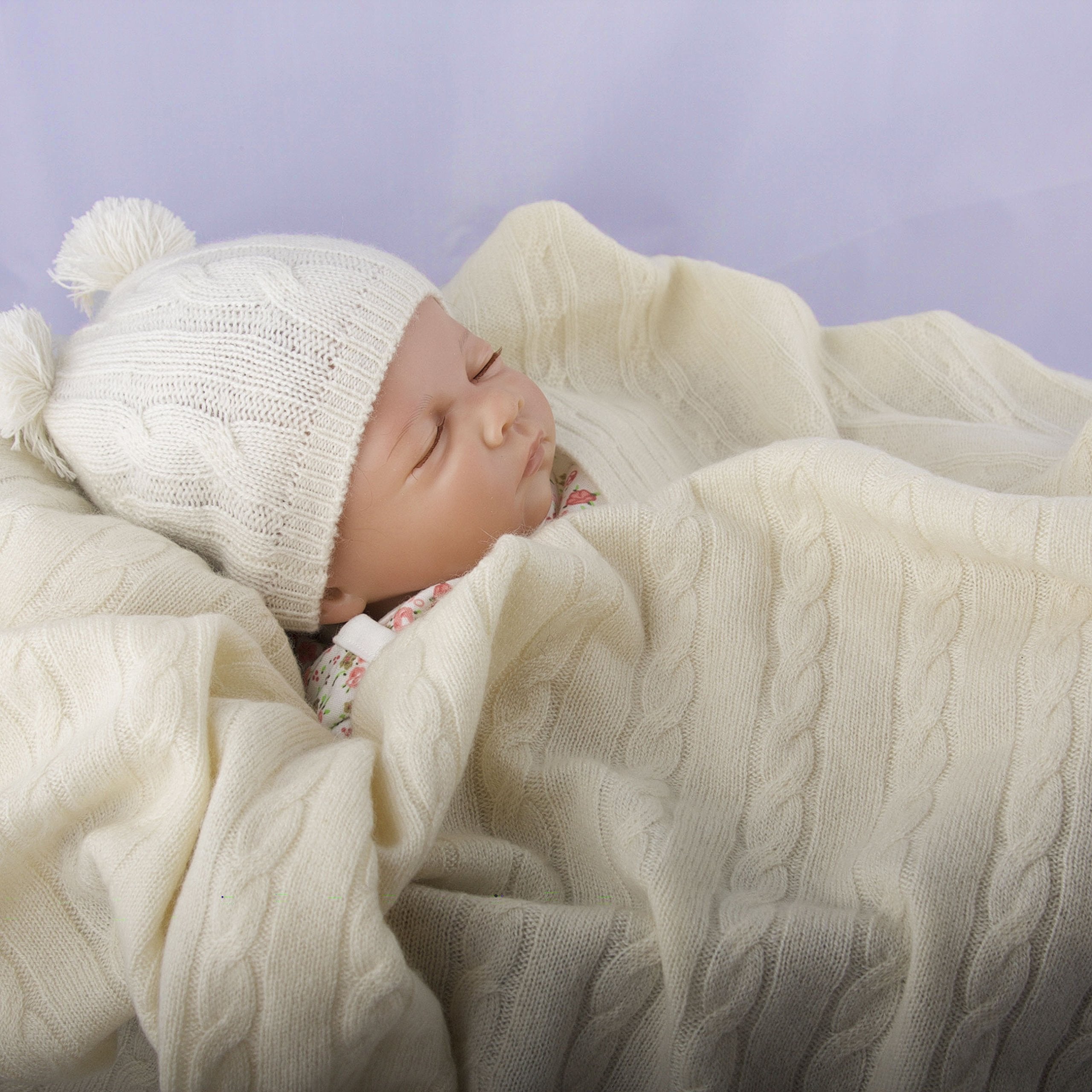 Cashmere Baby Blanket Cable Knit Wrap - Cream