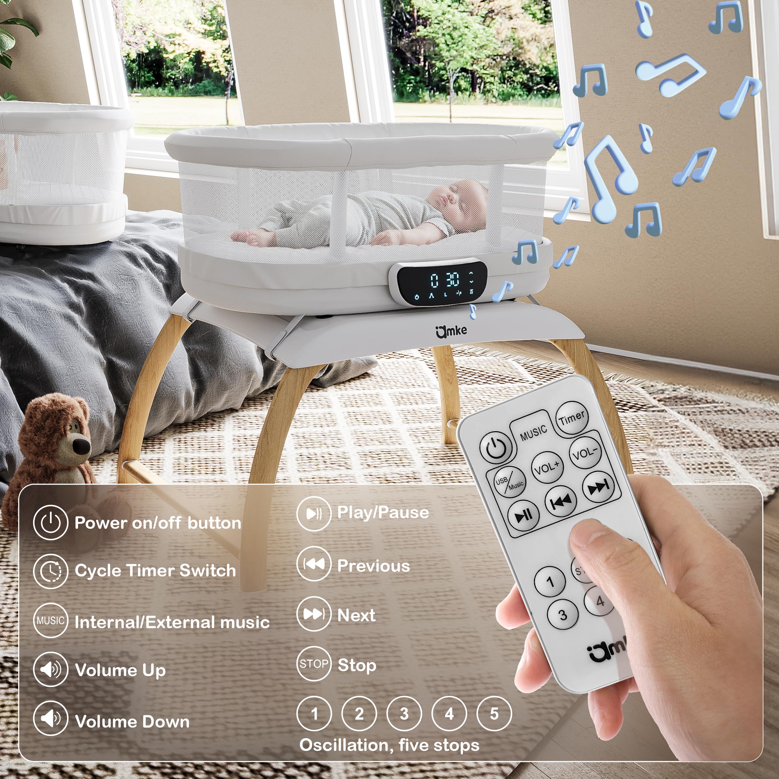 4-in-1 Electric Baby Bassinet with Rocking Motion