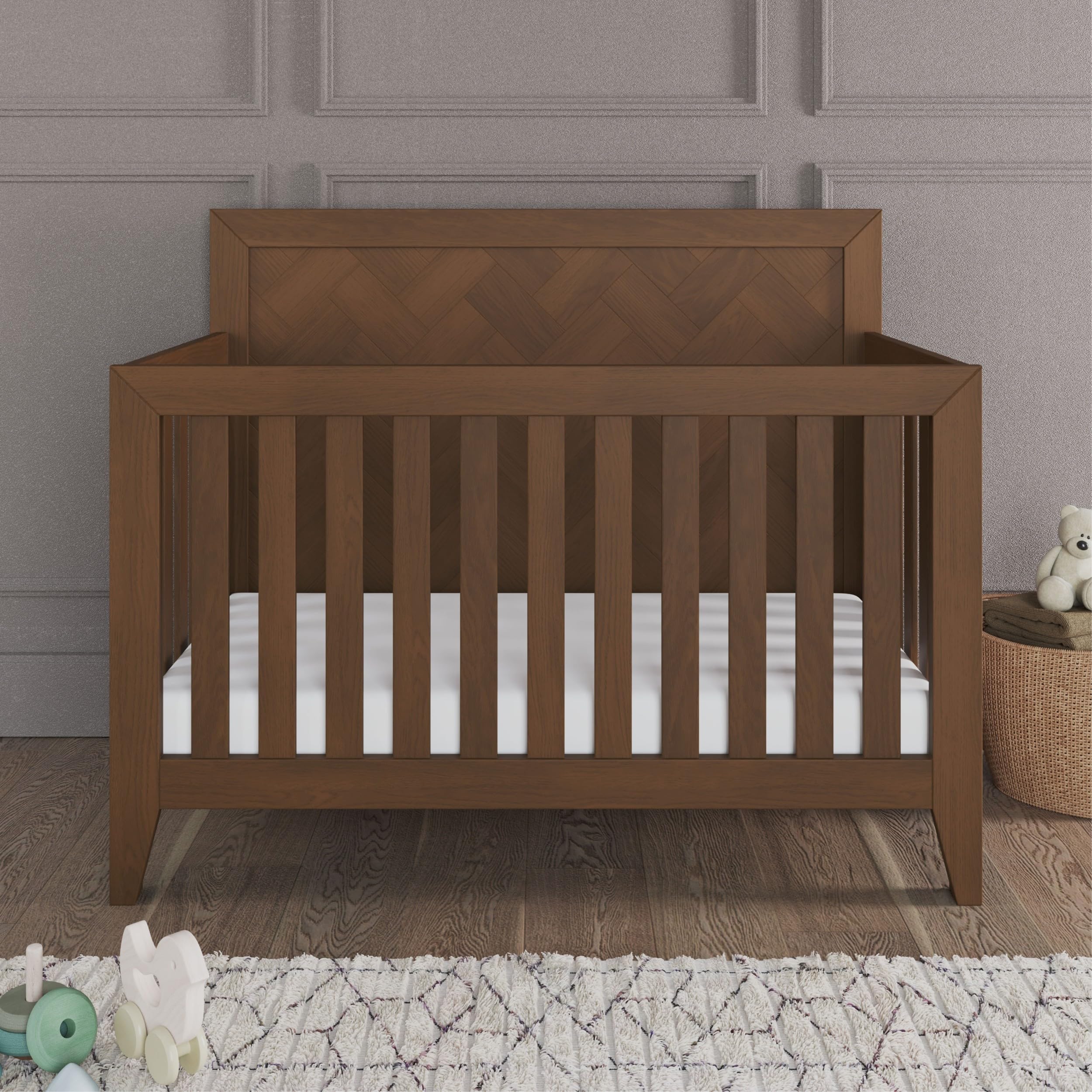 4-in-1 Convertible Crib Nursery Furniture Set with Dresser Chest and Nightstand