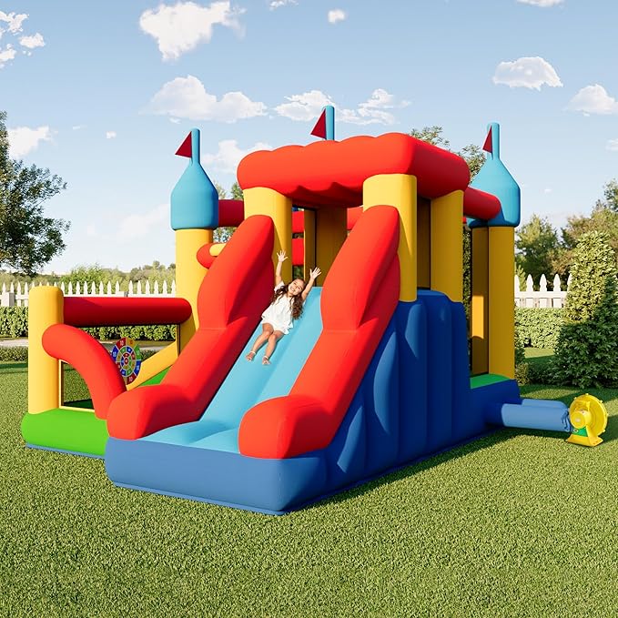 Bounce House, Inflatable Bouncer with Air Blower, Jumping Castle with Slide