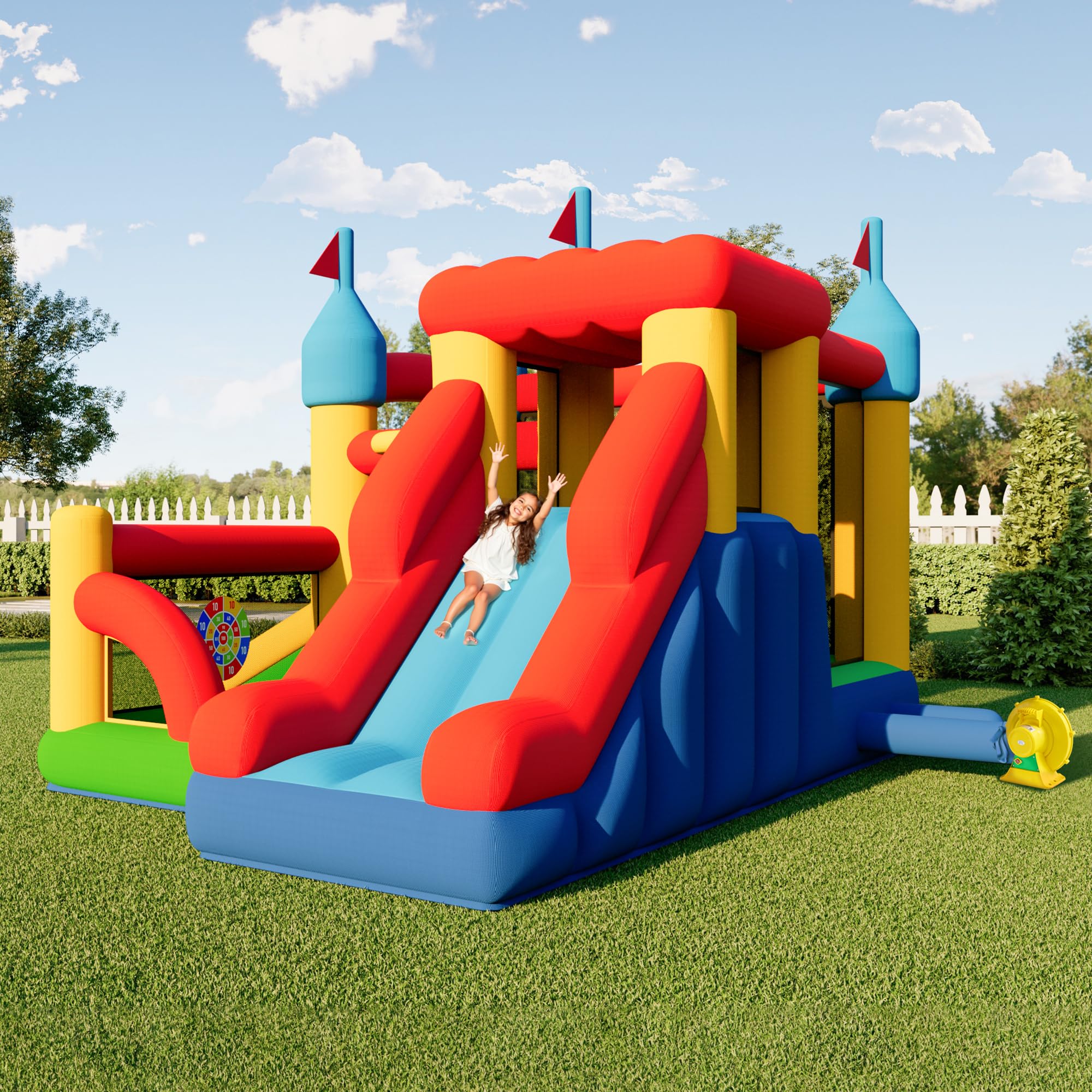 Bounce House, Inflatable Bouncer with Air Blower, Jumping Castle with Slide, Outdoor Indoor