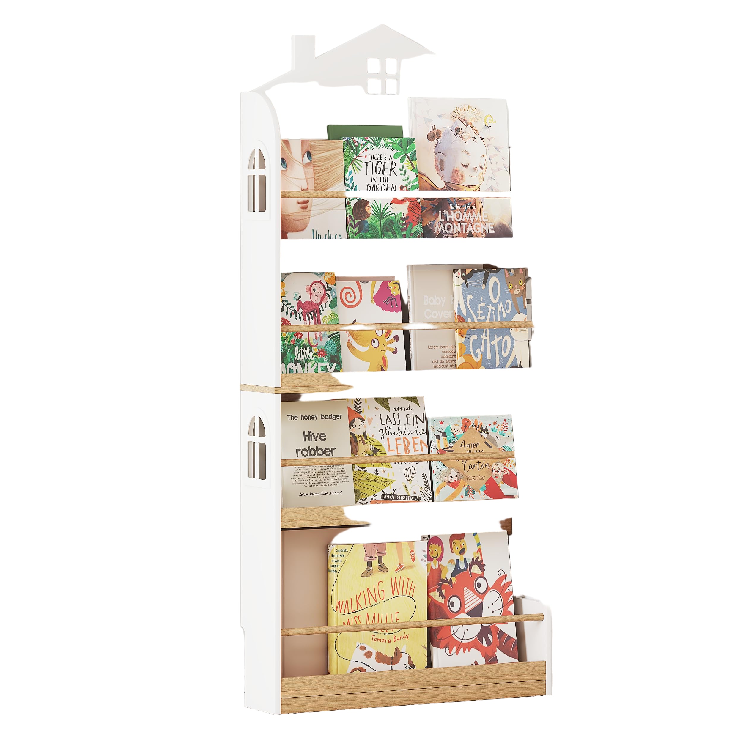 Bookshelf Wall Mounted, 4-Tier Book Shelf Organizer