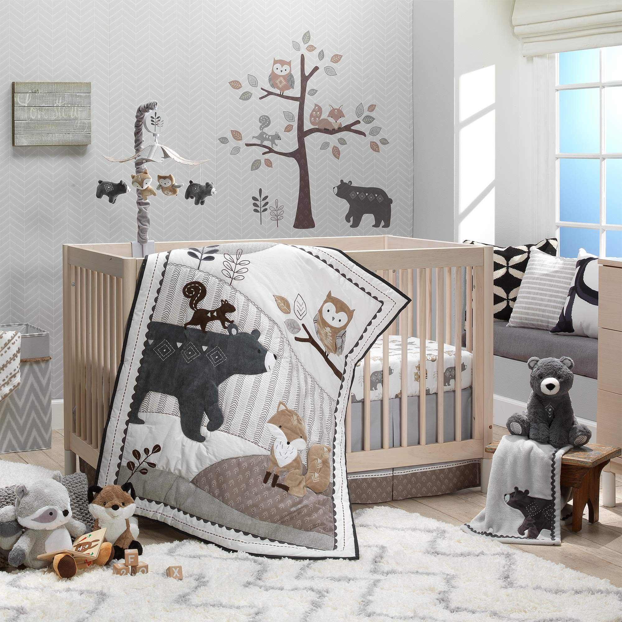 Woodland Forest Animal Nursery 5-Piece Baby Crib Bedding Set - Gray