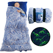 Kids Sleeping Bag with Pillow Pocket - Dinosaur Glow In