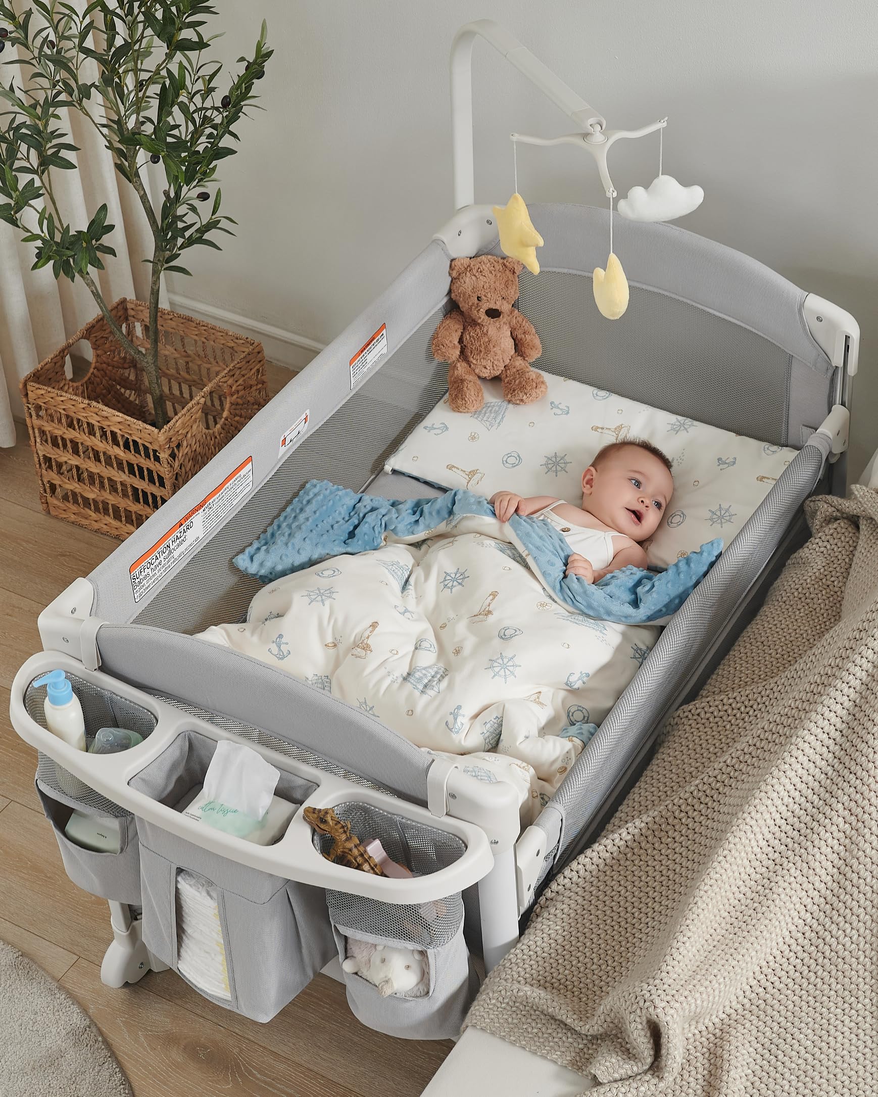 4-in-1 Baby Bassinet Bedside Sleeper with Changing Table