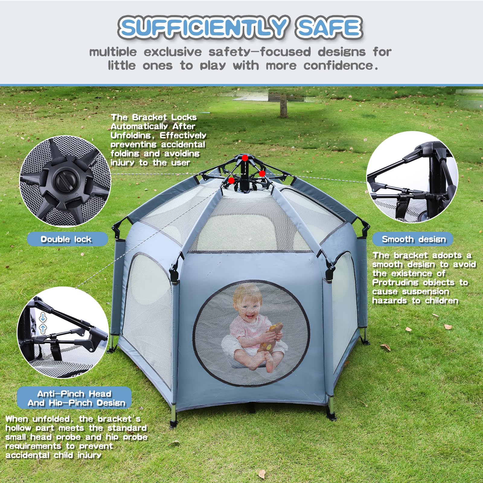 Portable Baby Playpen with UPF50+ Canopy and Bug Net