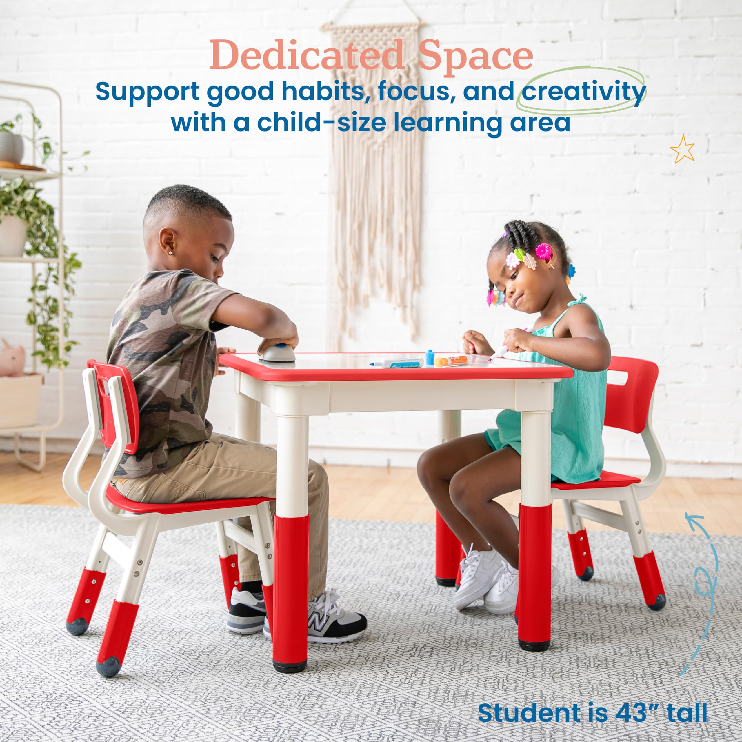 Dry-Erase Activity Table with 2 Adjustable Chairs for Kids