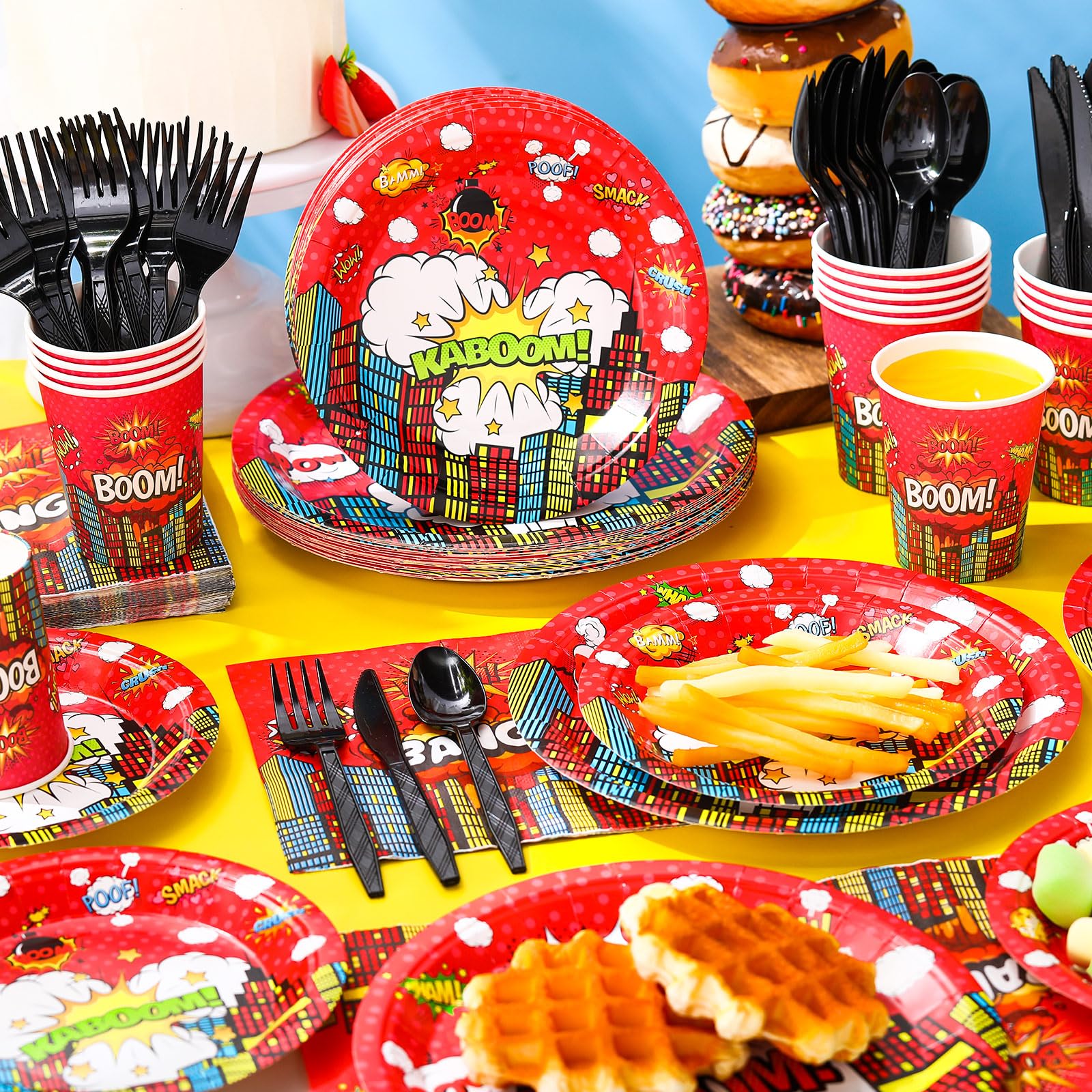 Party Supplies Serves 30, Hero Themed Paper Plates Napkins Cups