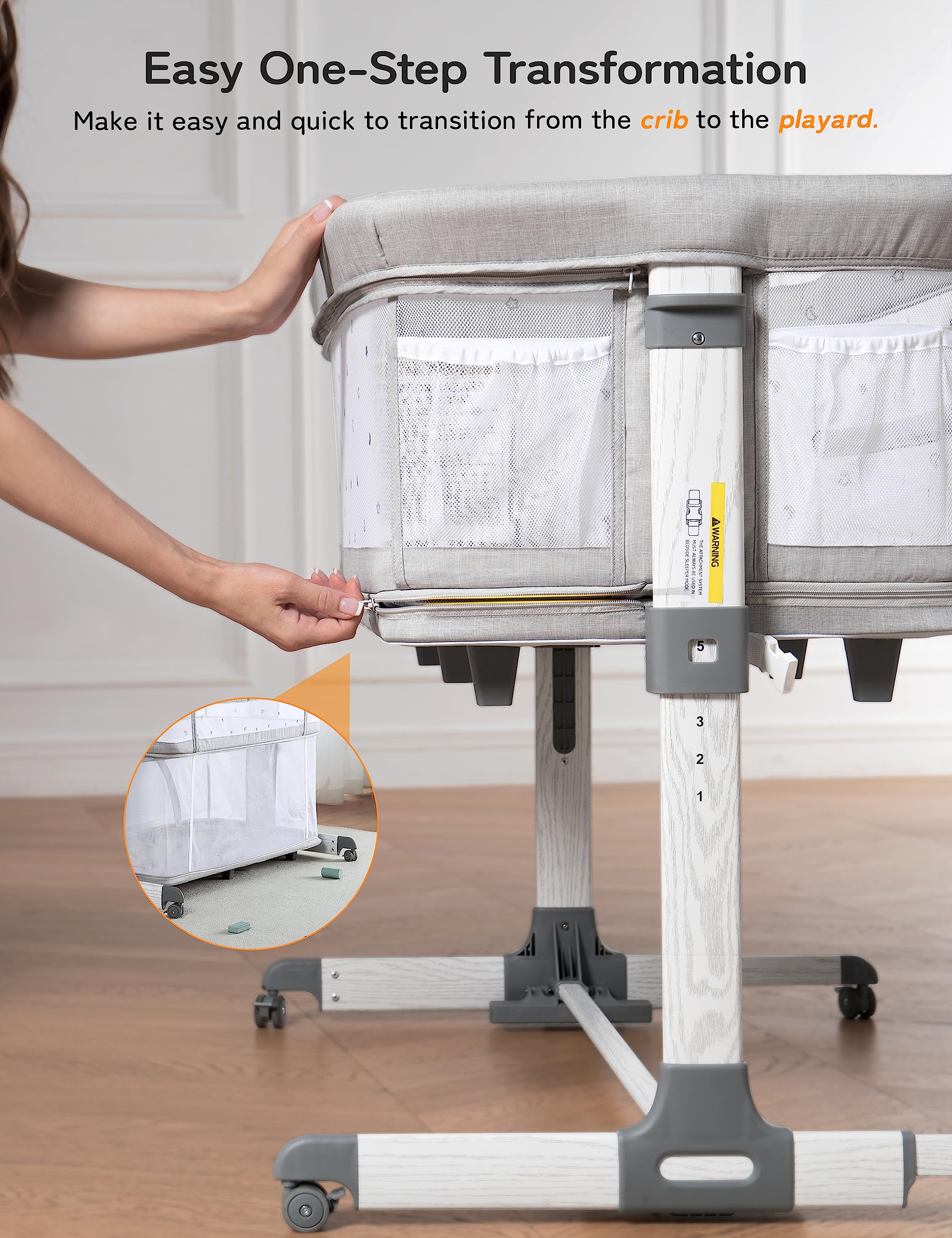 5-in-1 Baby Bassinet Bedside Sleeper with Adjustable Height