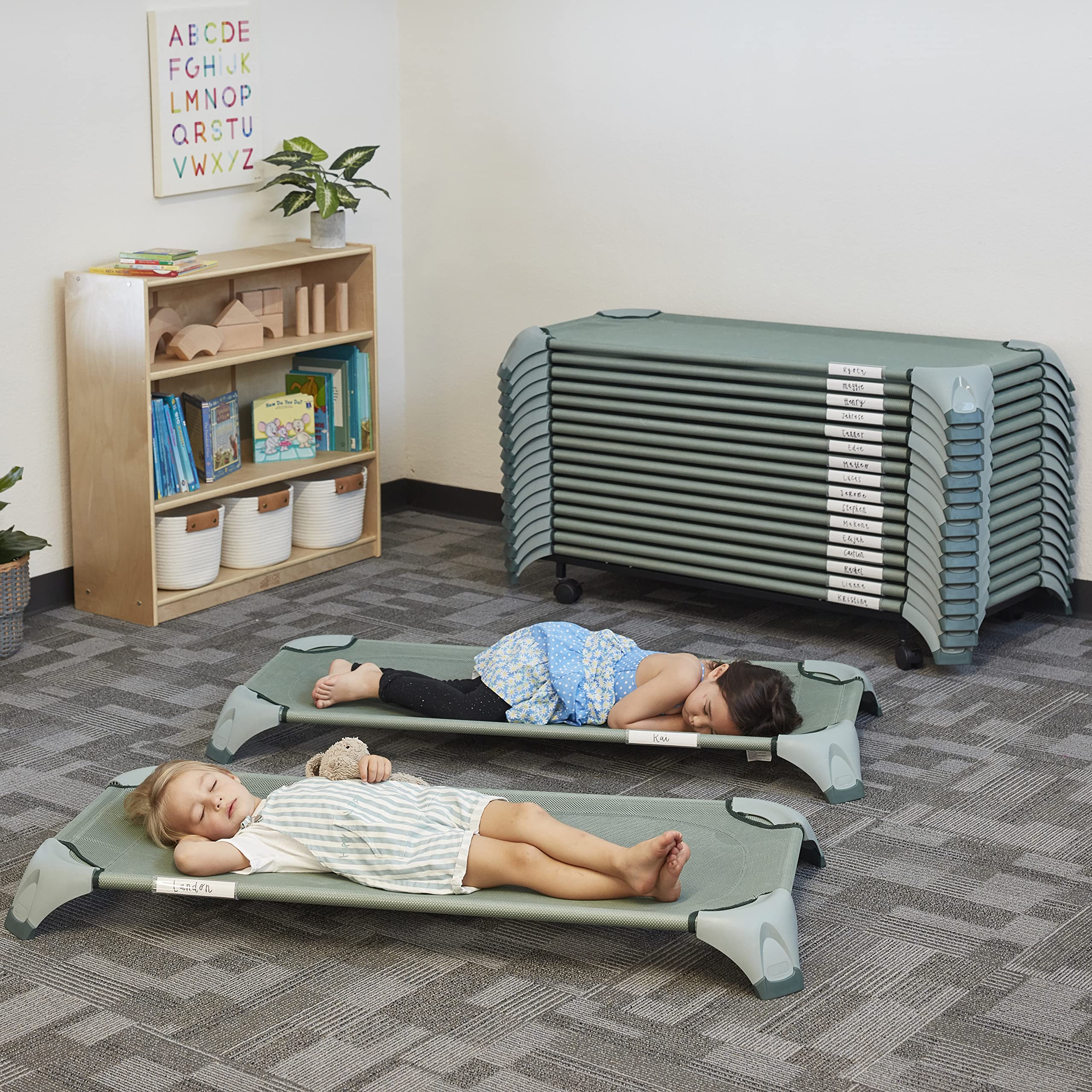 Stackable Classroom Cot with Storage and Name Tags - 6 Pack