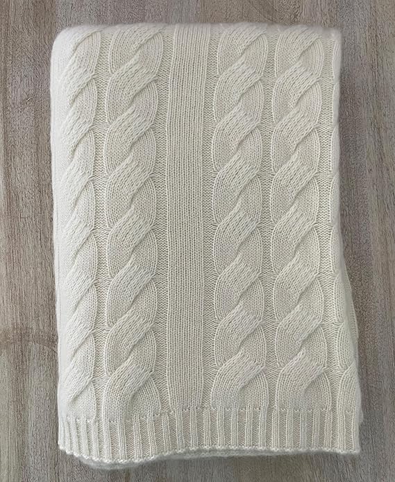 Luxurious 100% Cashmere Cable Knit Throw Blanket – Ultra-Soft
