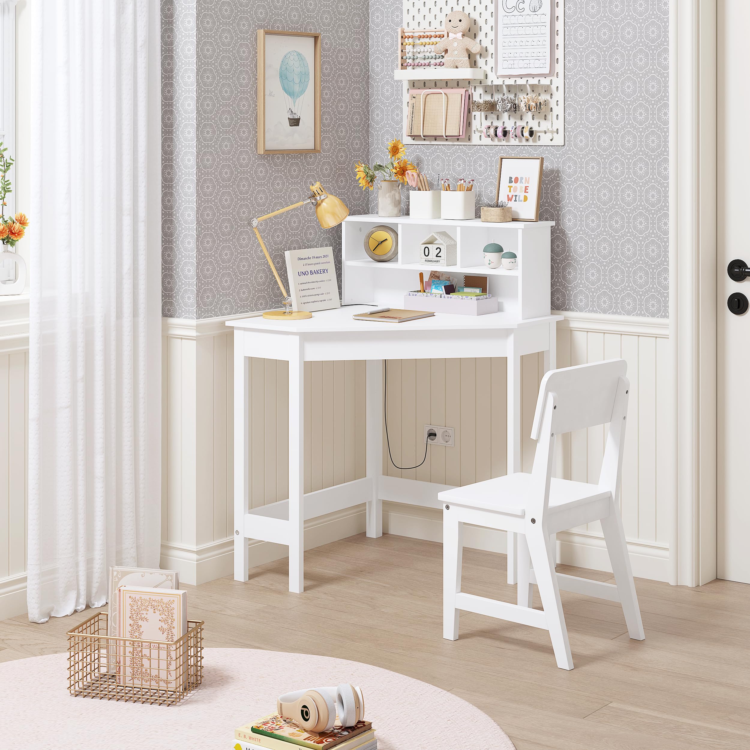 Desk, Kids Corner Desk and Chair Set, Children Study Table
