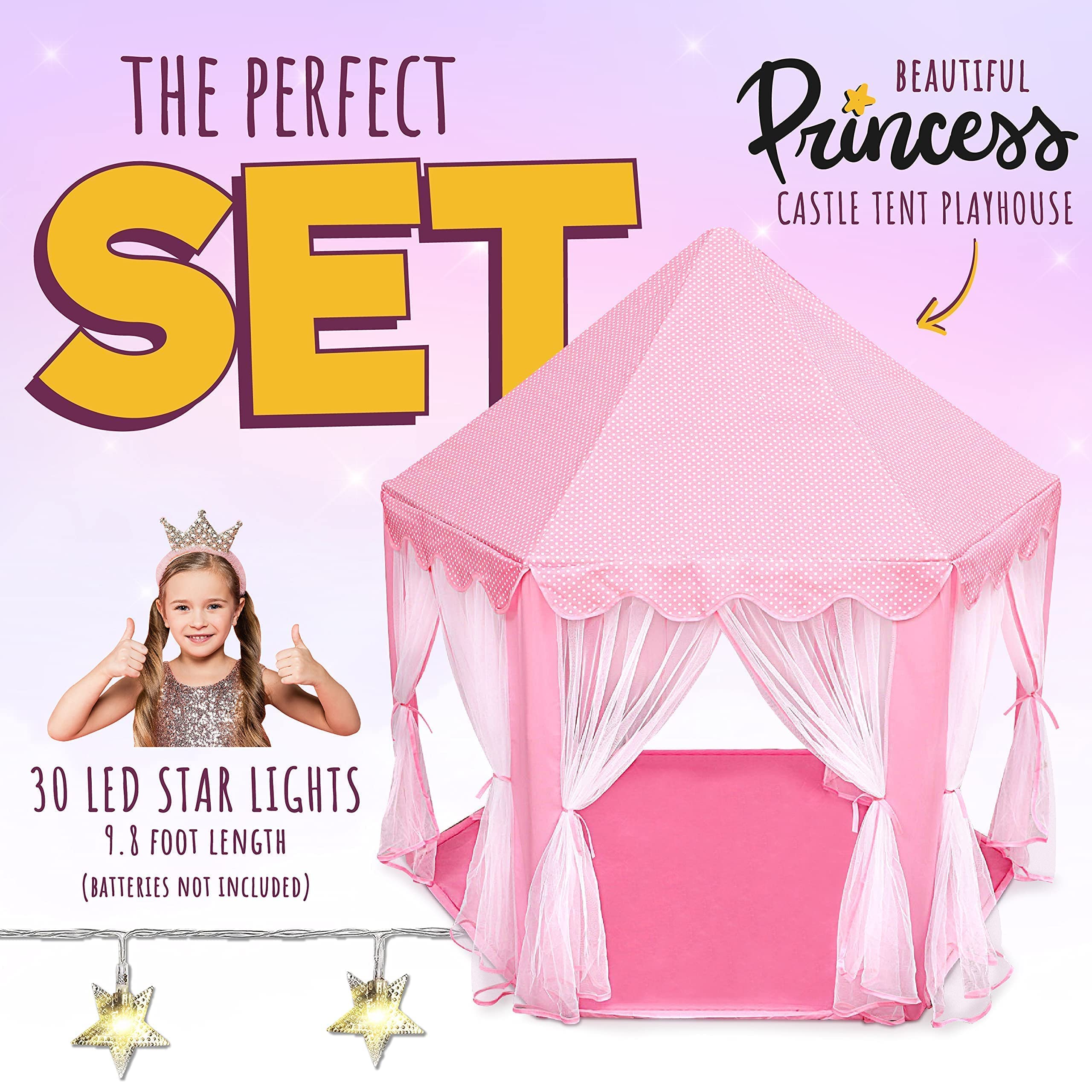 Princess Castle Play Tent with LED Star Lights