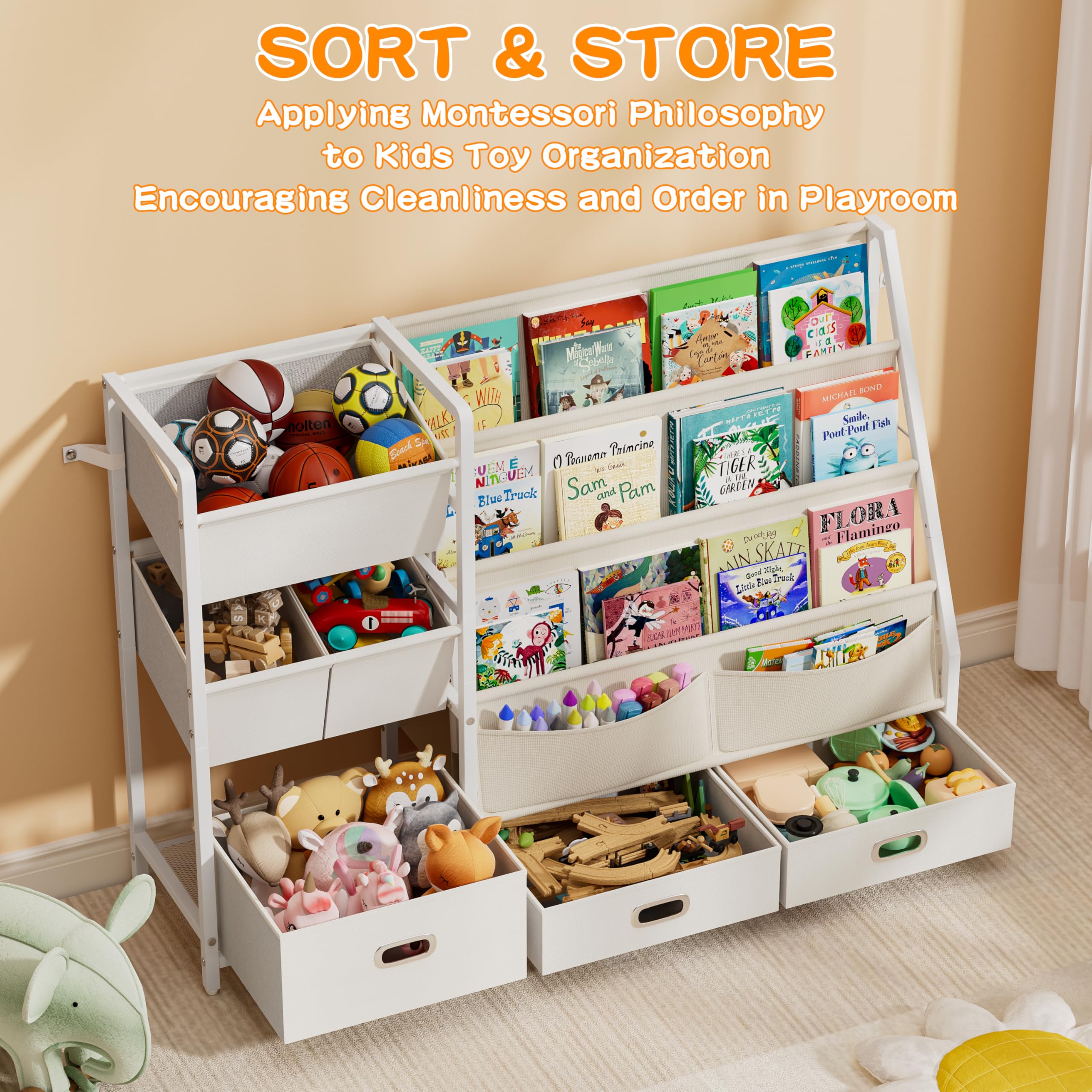 Kids Bookshelf and Toy Storage Organizer with 6 Bins