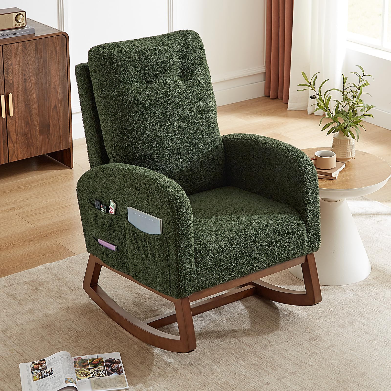 Teddy Fabric Nursery Rocking Chair with Storage Pockets