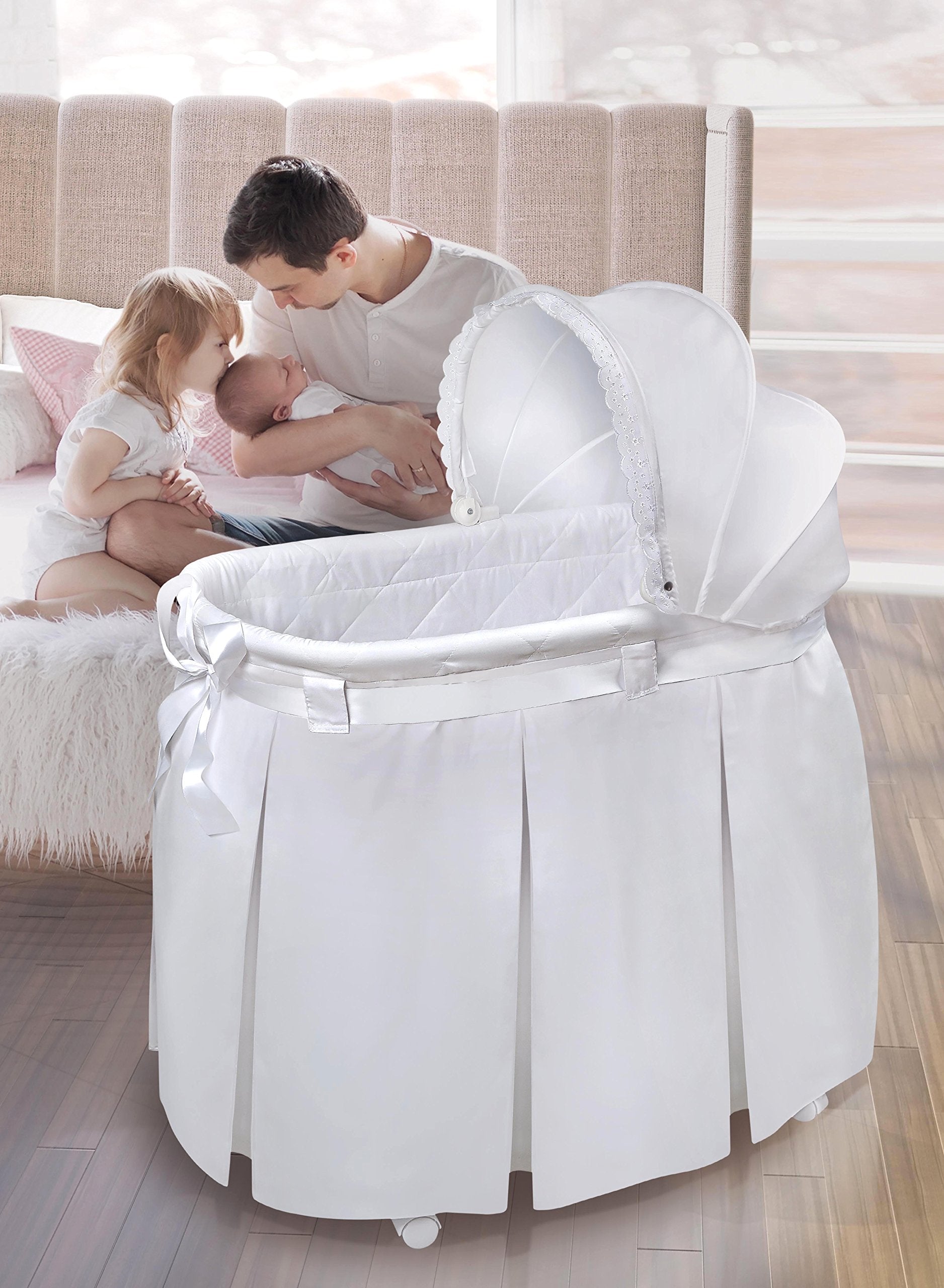 Wishes Rocking Baby Bassinet Heirloom Quality Bedside Sleeper with Bedding