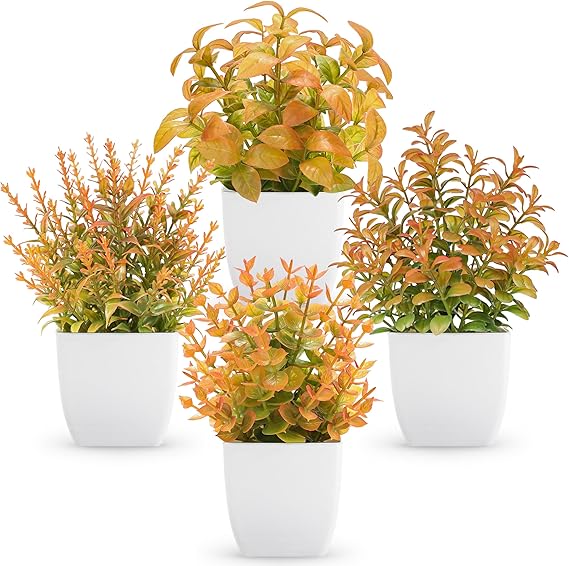 4 Pack Fake Plants Mini Artificial Greenery Potted Plants for Home
