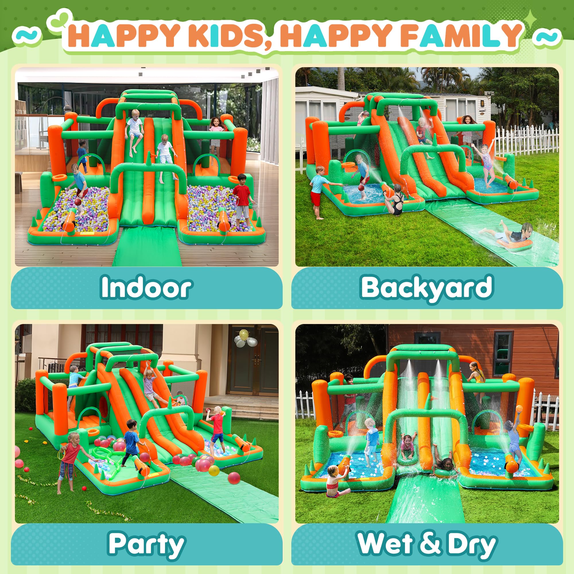 Large Inflatable Water Slide Bounce House with Dual Ball Pits and Extended Slip N Slide