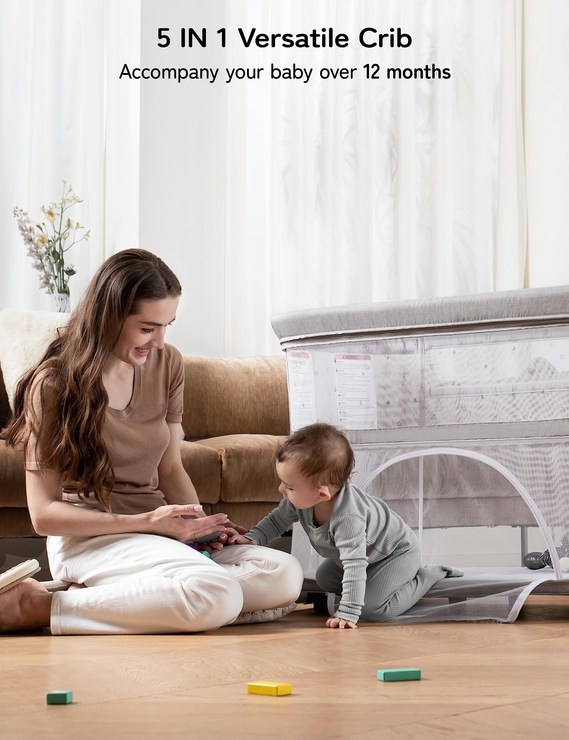 5-in-1 Baby Bassinet Bedside Sleeper with Adjustable Height