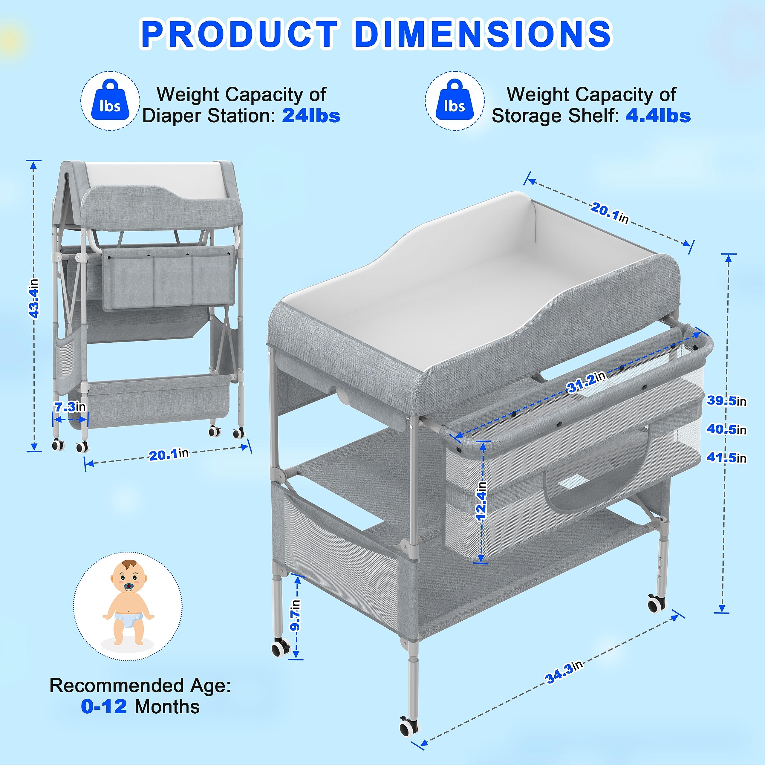 Height Adjustable Baby Changing Table with Storage