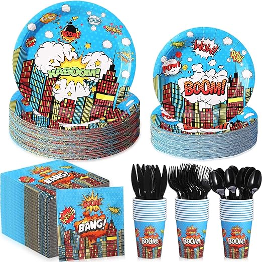 Party Supplies Serves 30, Hero Themed Paper Plates Napkins Cups