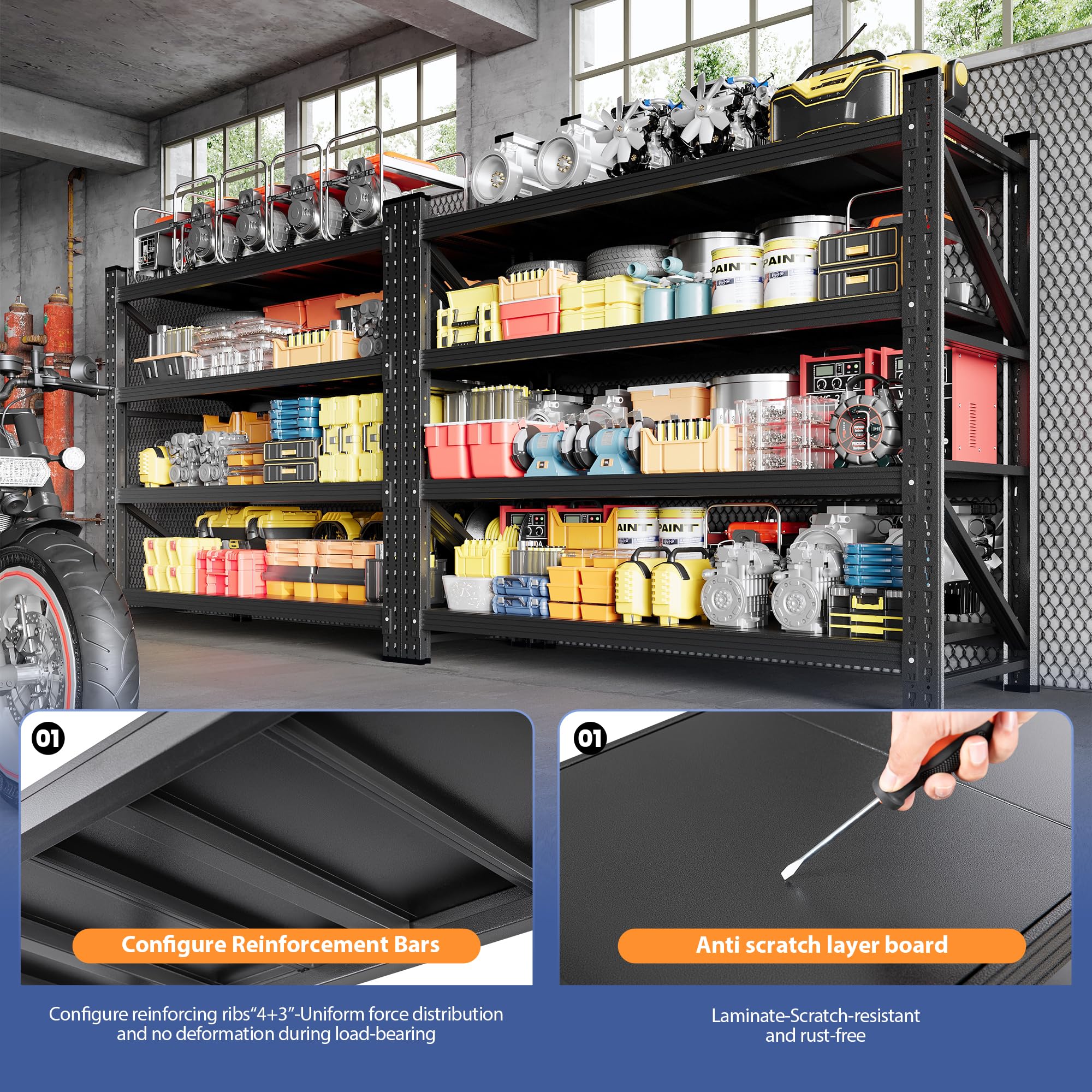 Heavy Duty Garage Storage Shelving Unit 4-Tier Adjustable Metal Shelves