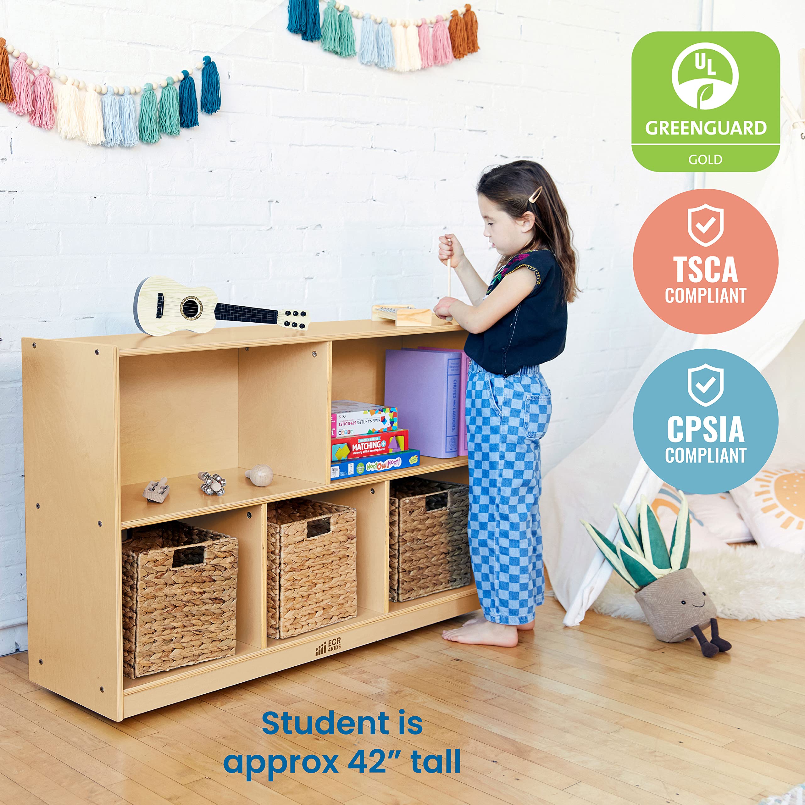 5-Compartment Mobile Storage Cabinet for Classroom