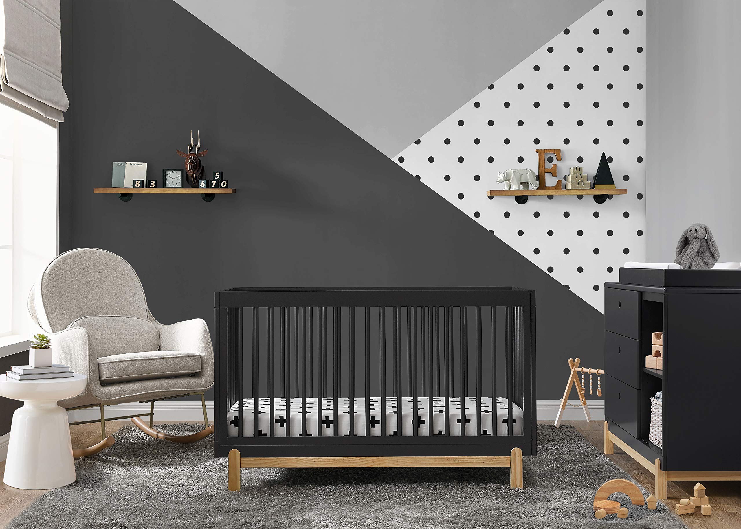 Poppy 4-in-1 Convertible Crib, Midnight Grey/Natural
