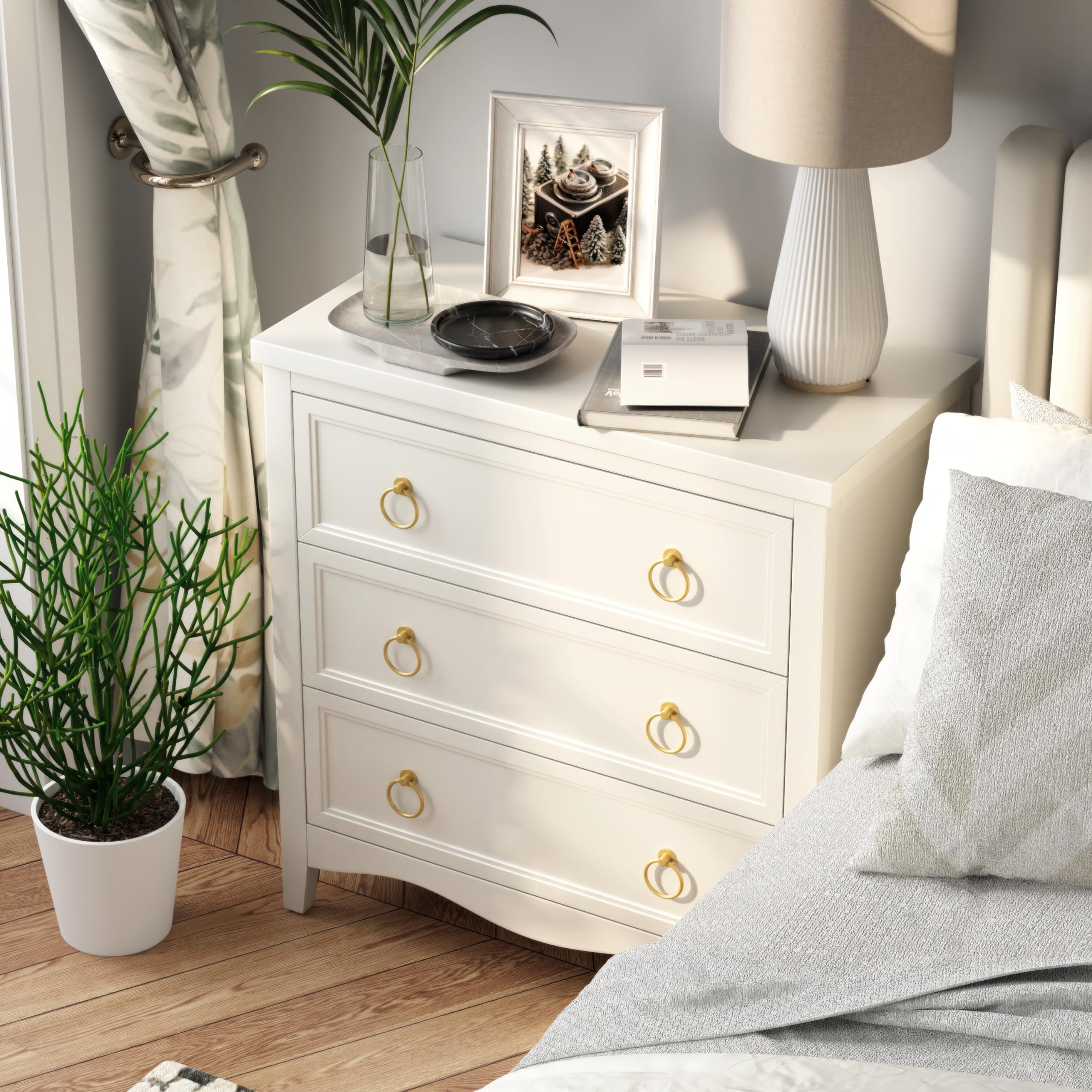 Farmhouse 3-Drawer Dresser Chest with Bronze Ring Handles