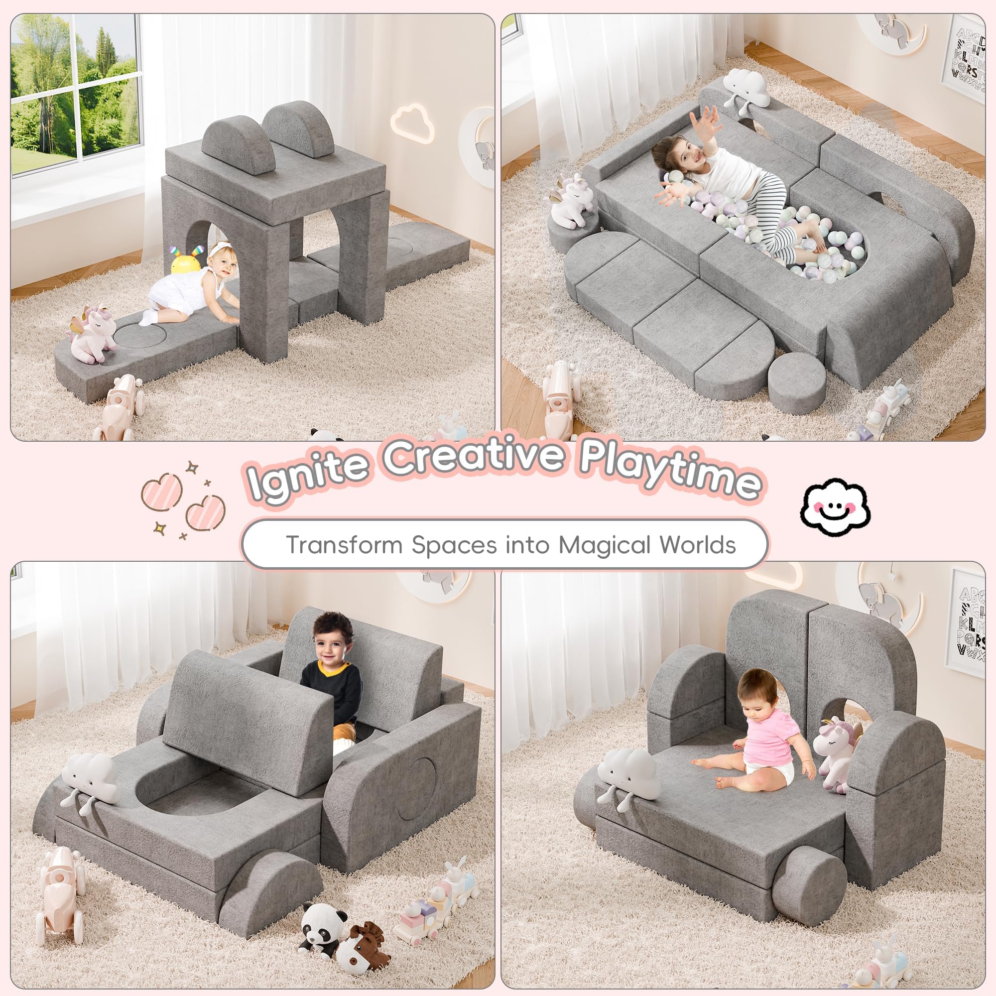 14-Piece Modular Kids Play Couch with Washable Covers