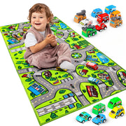 Kids Rug Carpet Playmat, w/14 Pull Back Cars Included - City Life Learn, Have Fun Safe