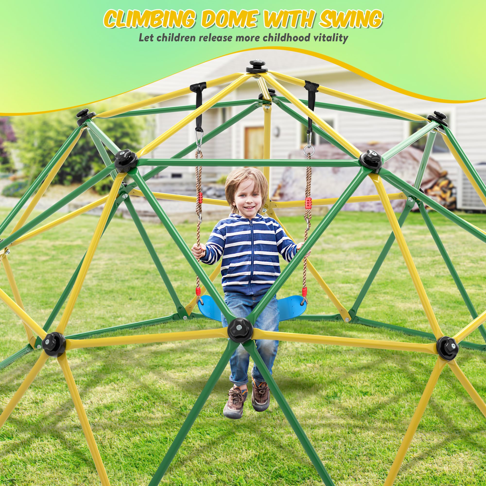 Climbing Dome Outdoor Jungle Gym with Hammock and Swing