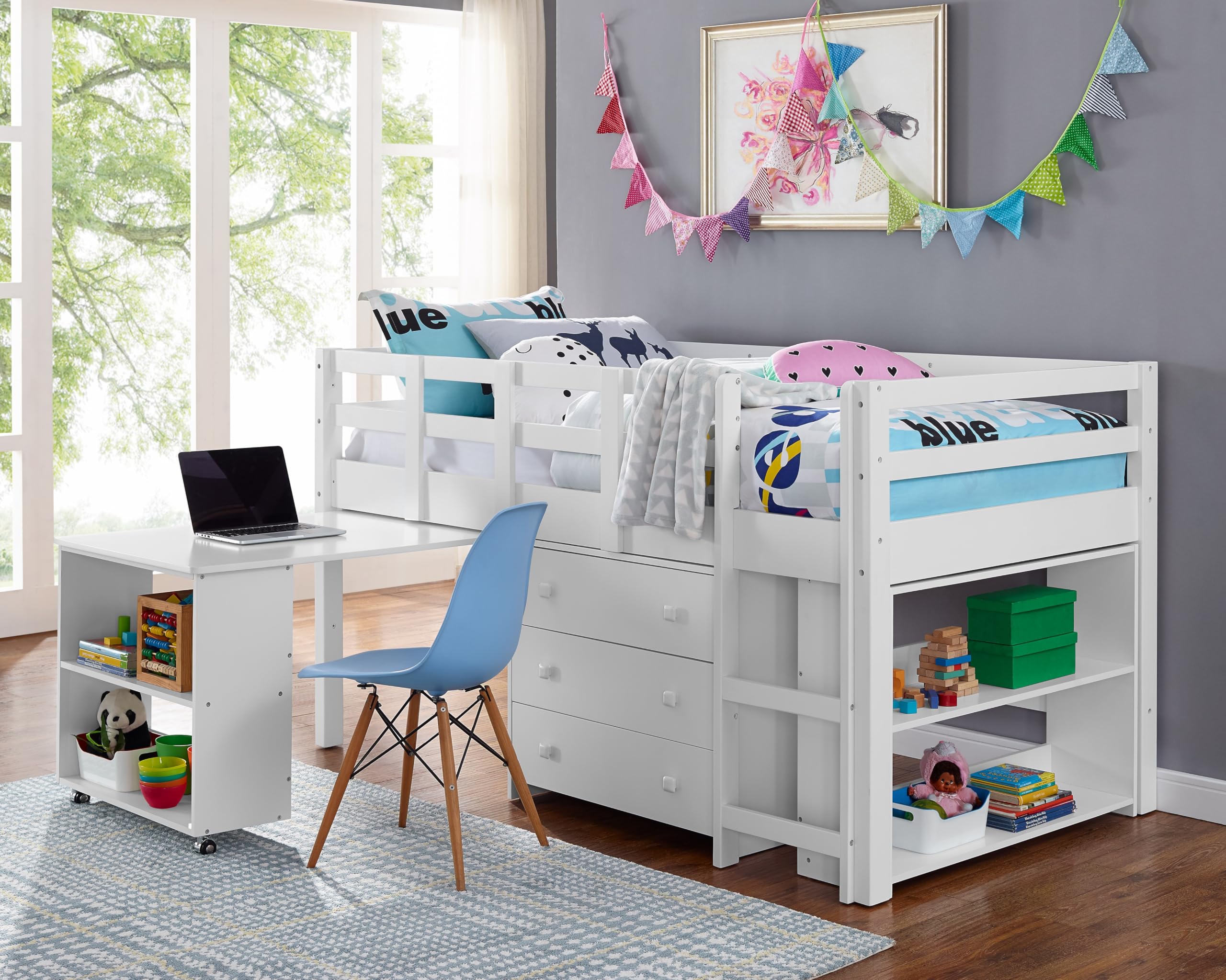 Twin Size Loft Bed with Desk and Storage