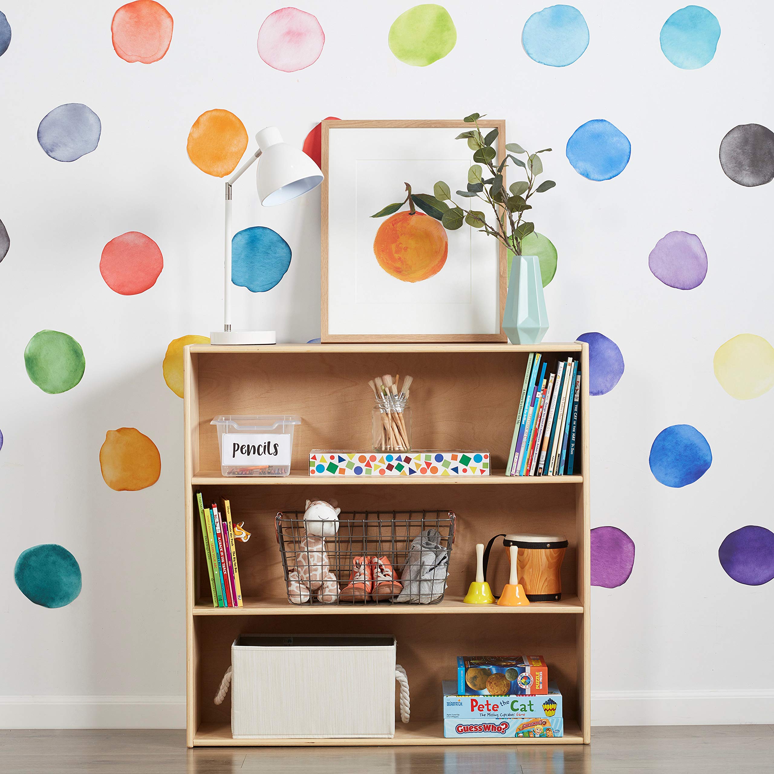 3-Shelf Storage Cabinet for Kids - Natural Wood Bookshelf Organizer