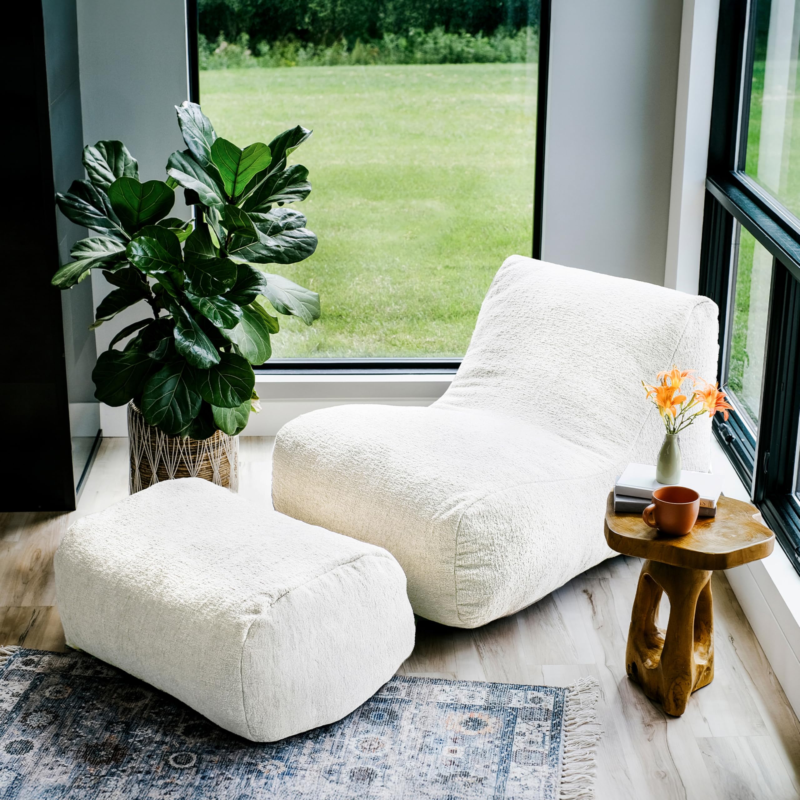 Modora Bean Bag Ottoman Lounger, Birch Soft Boucle