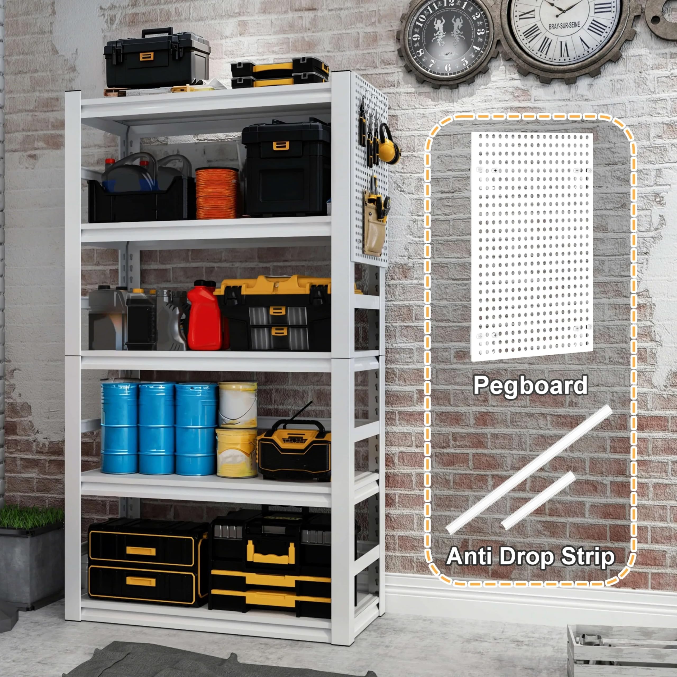 White Garage Shelving, 5 Tier Adjustable Shelving Units
