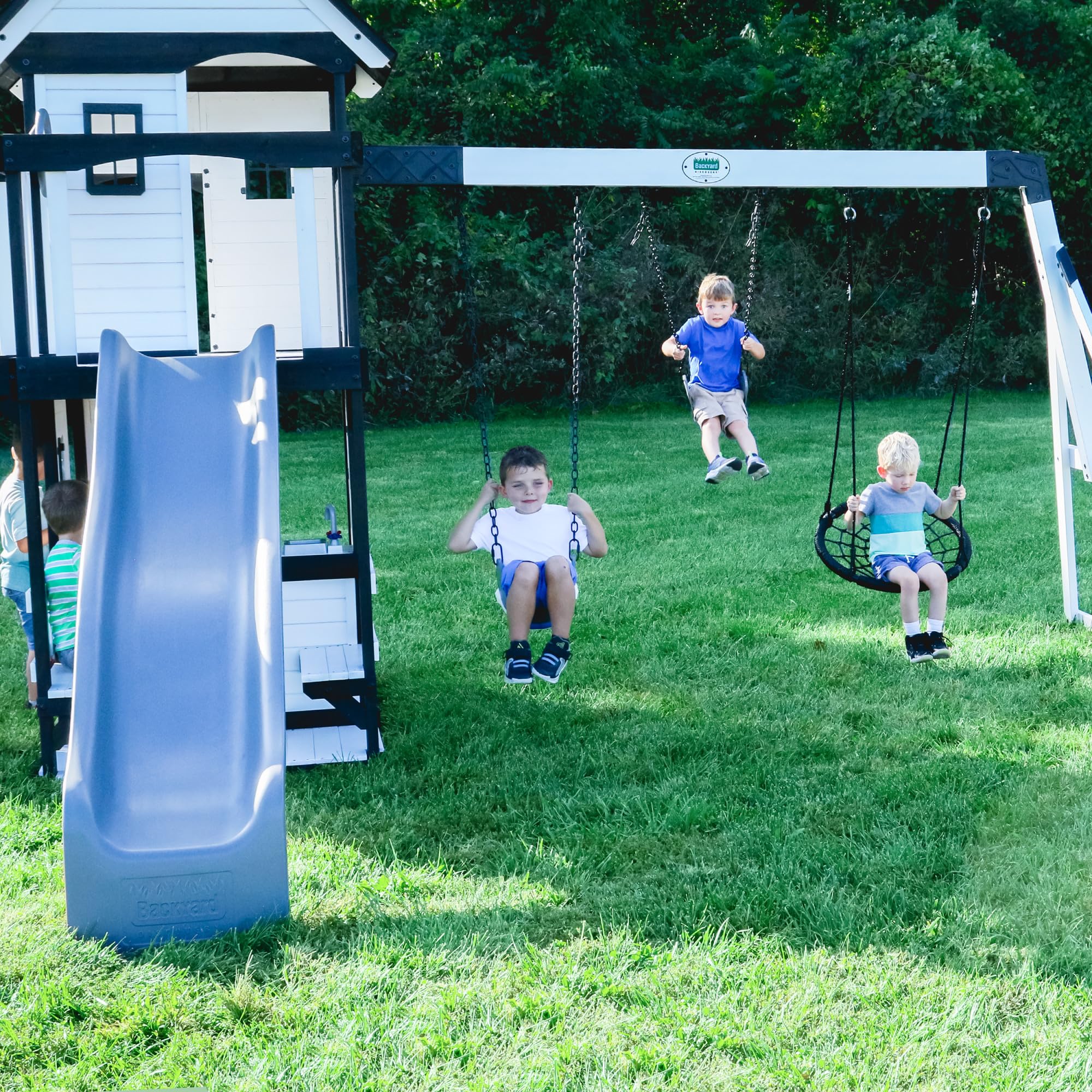 Cedar Wood Swing Set with Clubhouse and Wave Slide