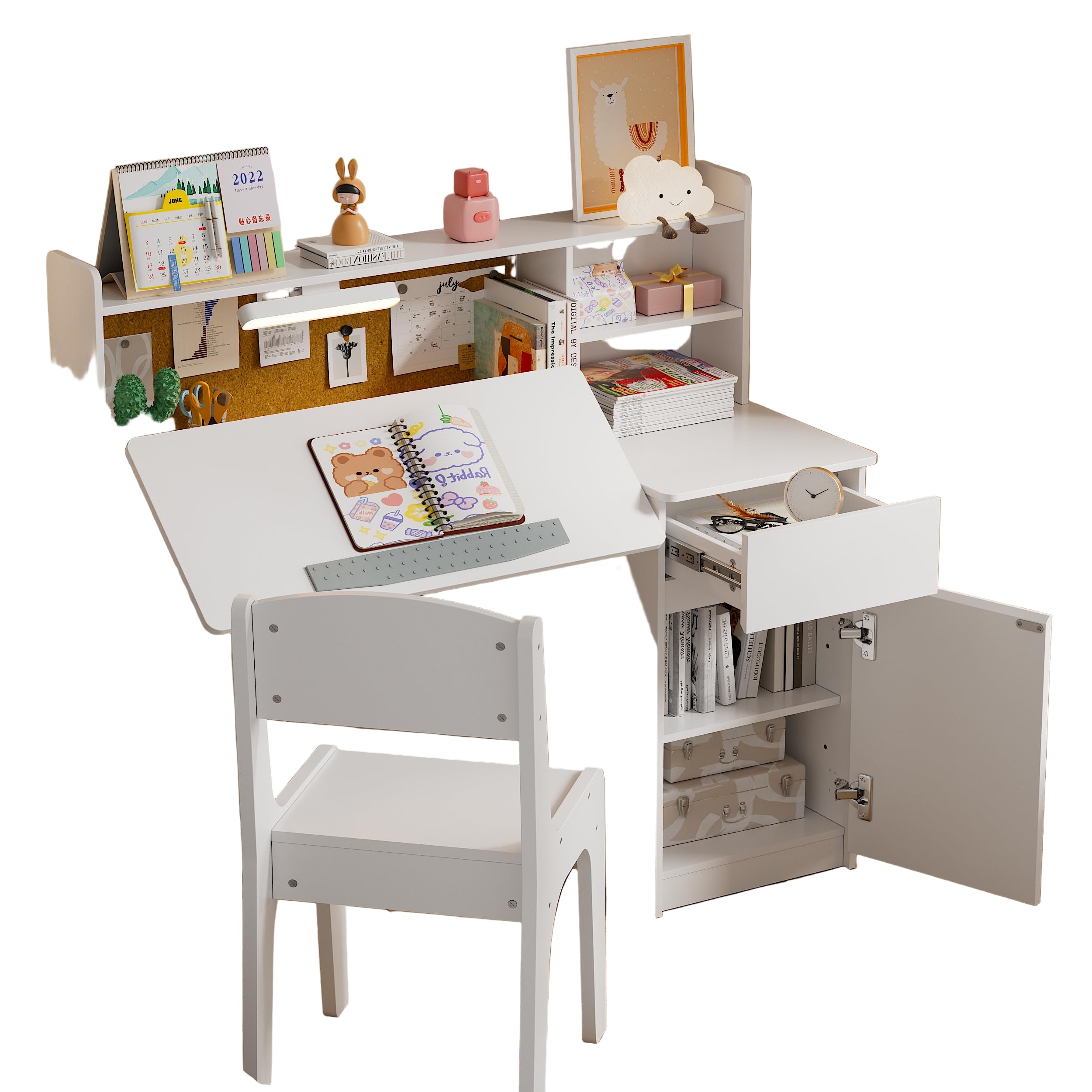 Kids Desk and Chair Set,Kids Study Desk with 3-Color Lights