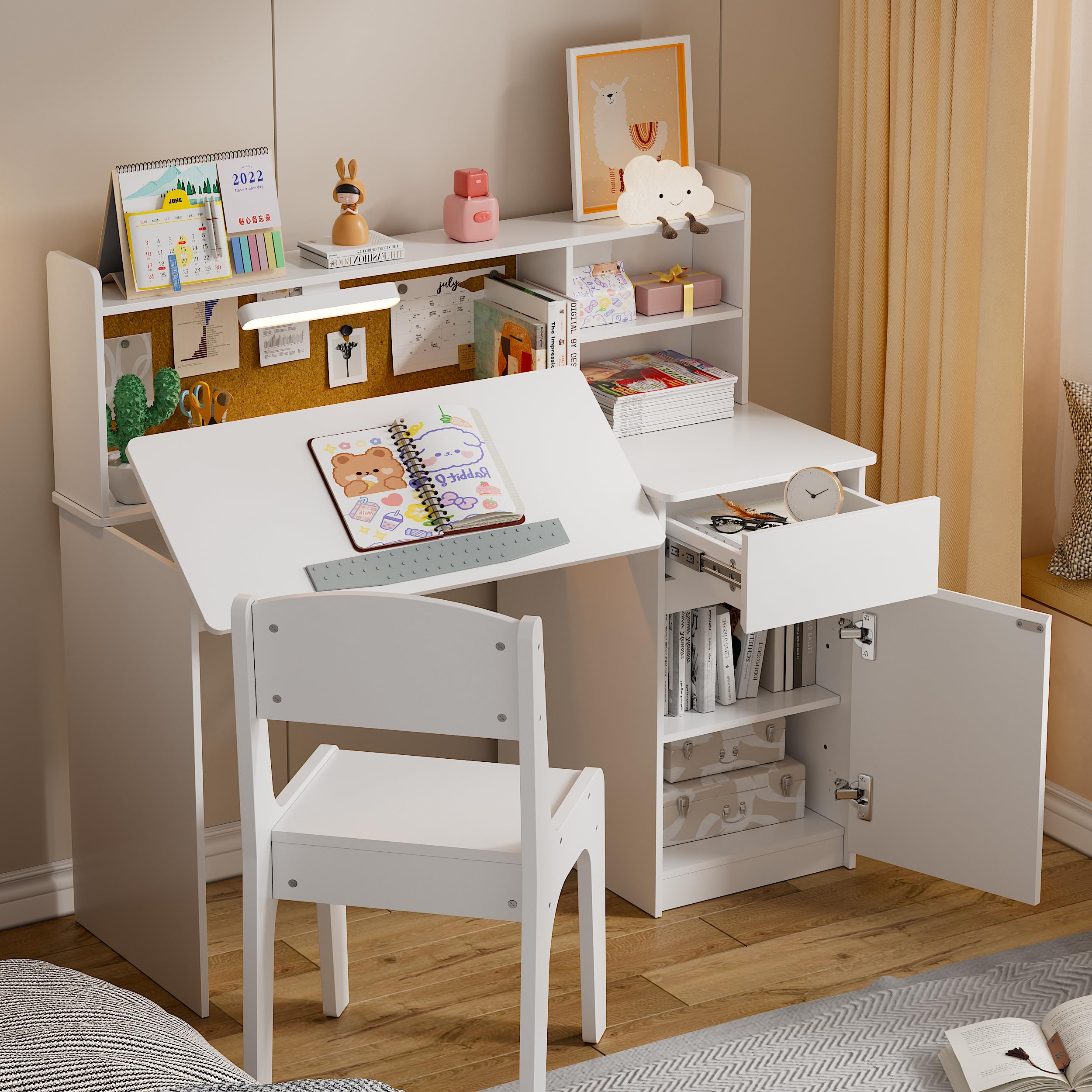 Kids Study Desk and Chair Set with LED Lamp