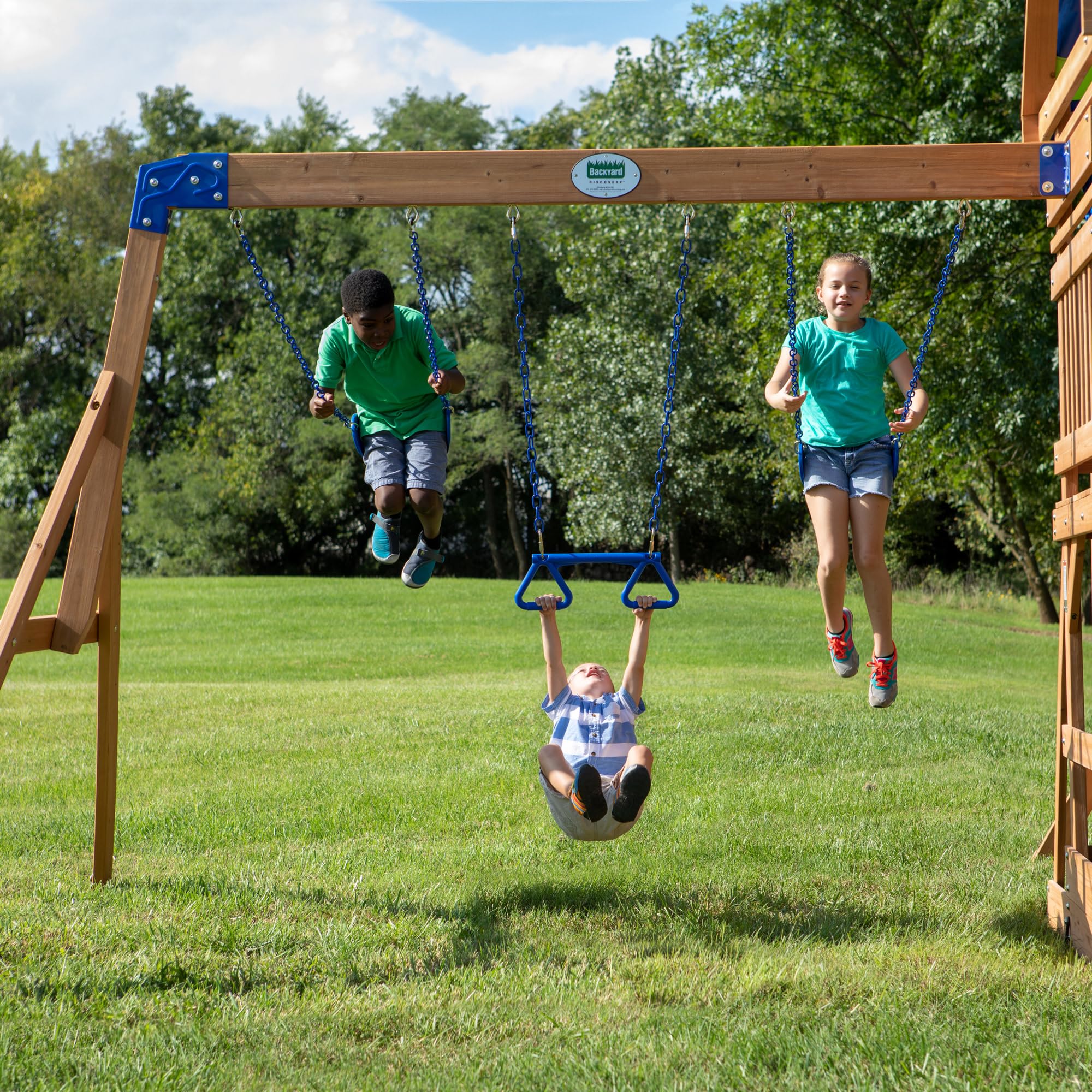 Beach Front Cedar Wood Swing Set with Wave Slide