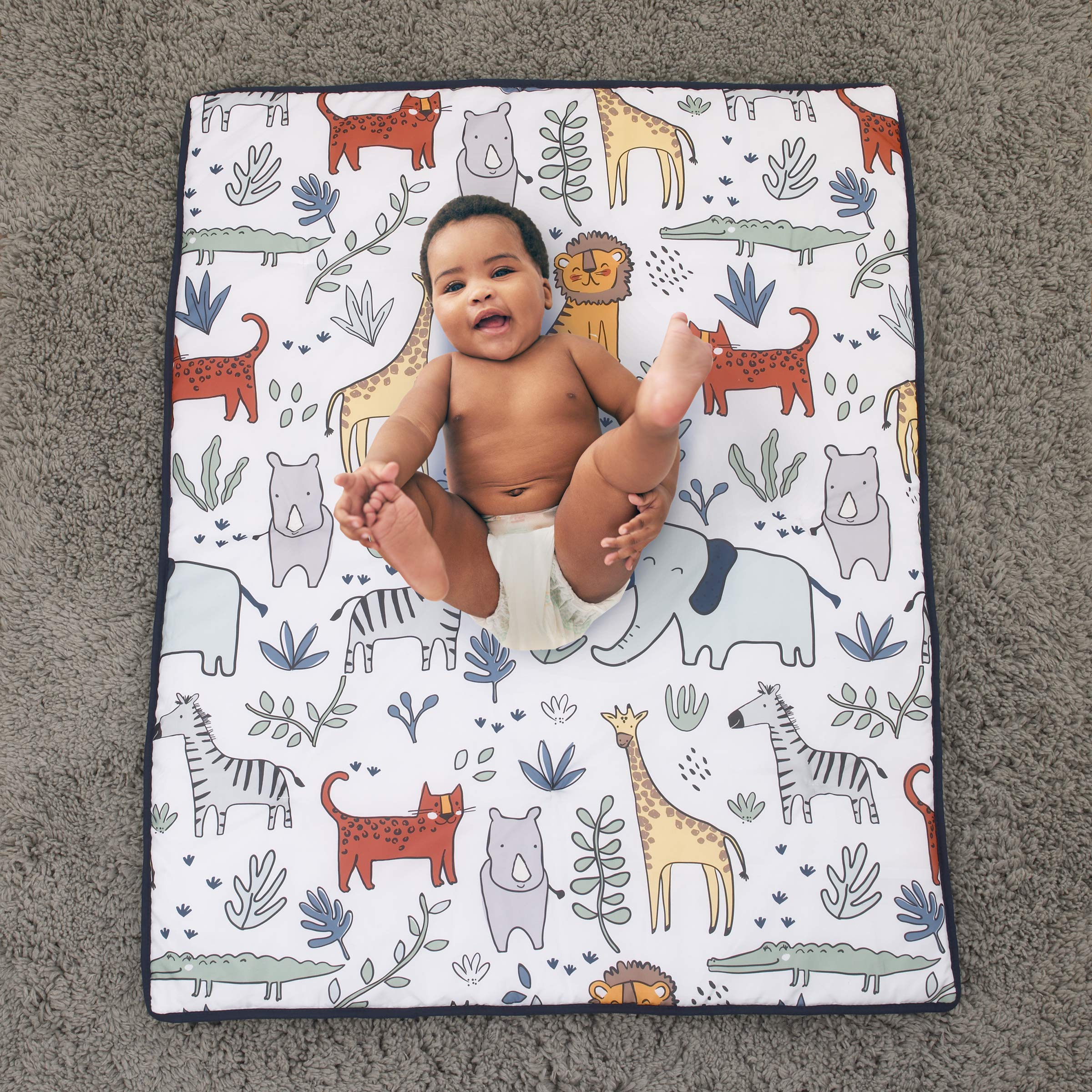 Safari Party - Grey, Blue, Green, Orange 4 Piece Nursery Crib Bedding Set