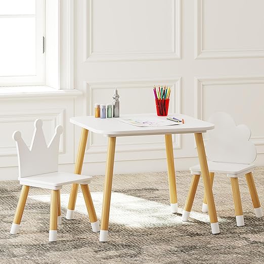 Kids Wood Table and Chair Set, Kids Play Table with 2 Chairs