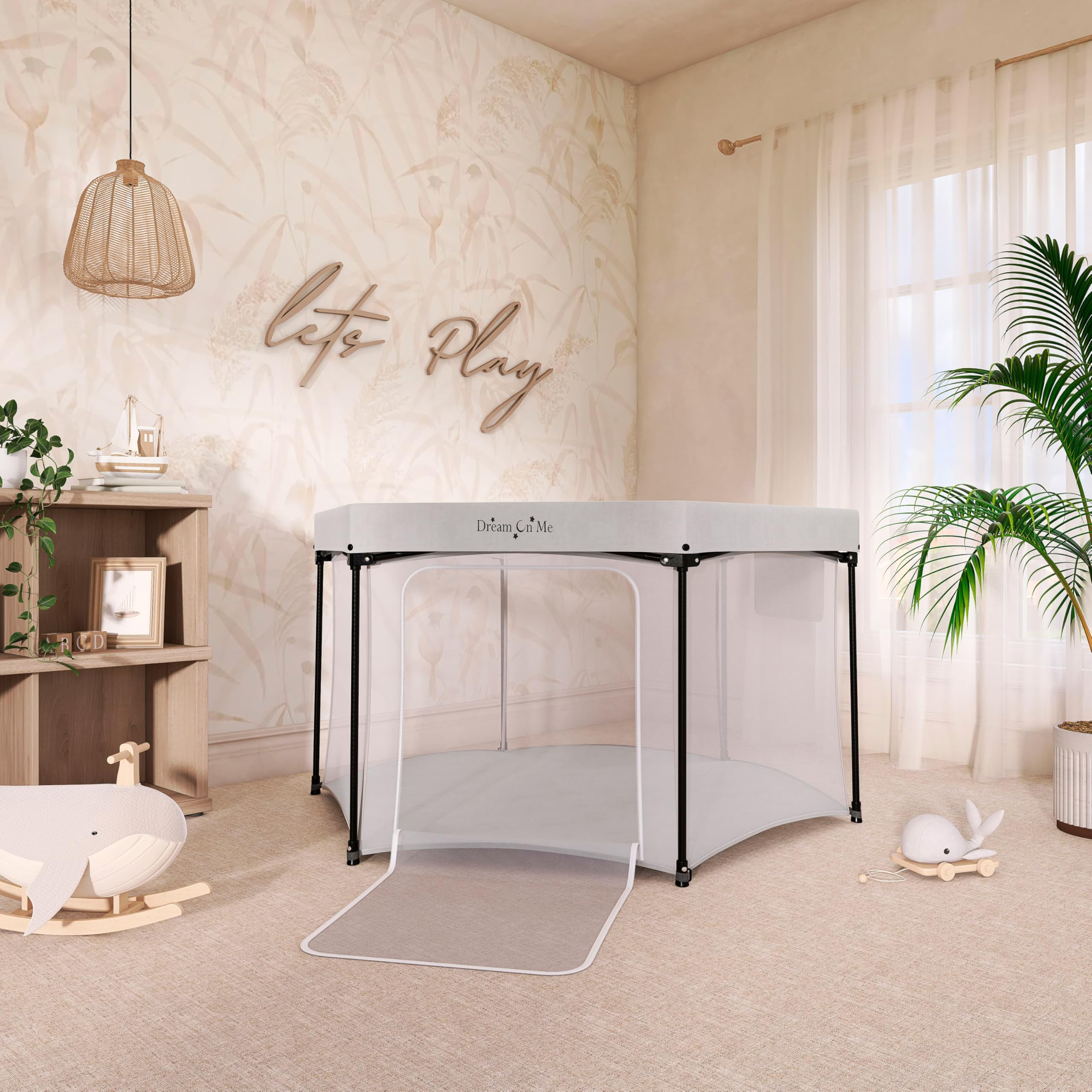 Hexagon Baby Playpen with Mesh Sides and Zipper Door
