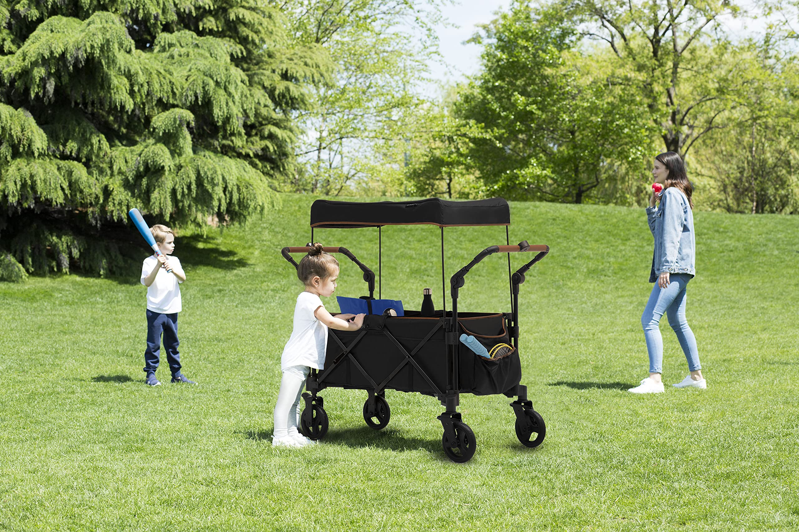 Hercules Stroller Wagon for 2 Kids Versatile Stroller Wagon with Canopy, Push/Pull Handles