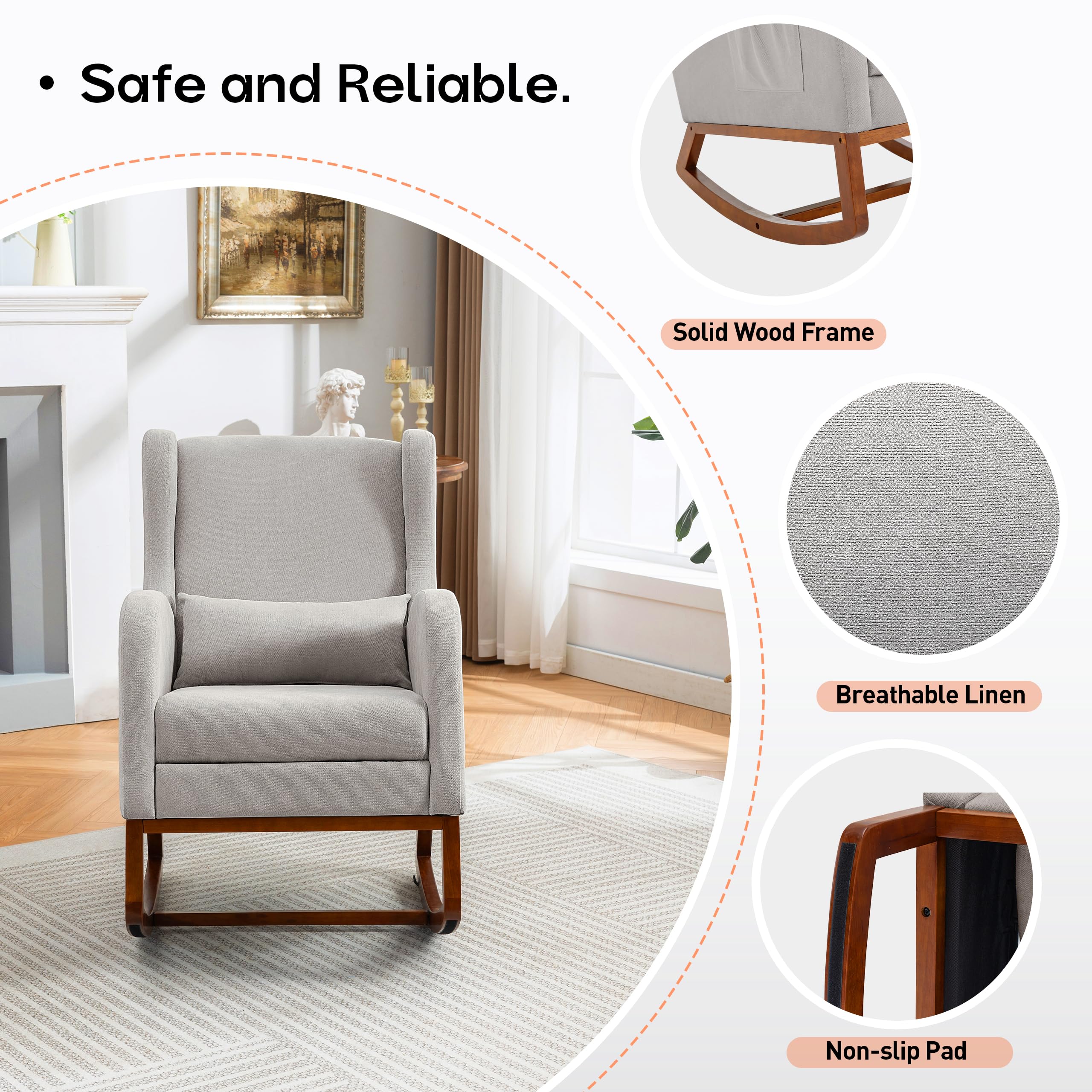 Nursery Glider Rocking Chair with Retractable Footrest